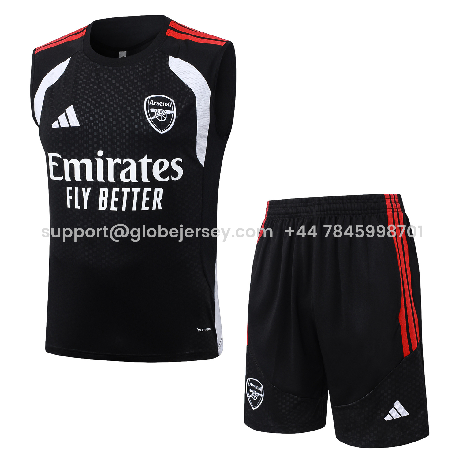 GlobeJersey-Arsenal 26-27 Vest Training Set - Red Edge Black Vest & Shorts