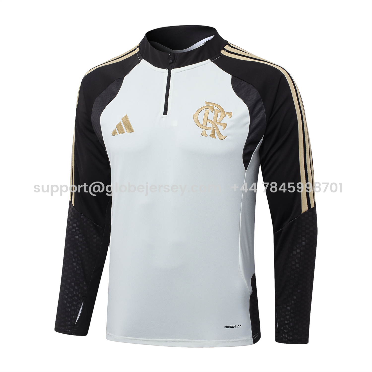 GlobeJersey-Flamengo 2026 Long Sleeve Training Set - White Top & Black Pants