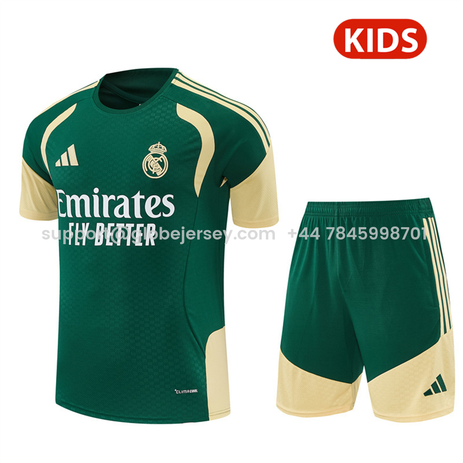 GlobeJersey-Real Madrid 26-27 Kids Short-Sleeve Training Set - Green Top & Green Shorts