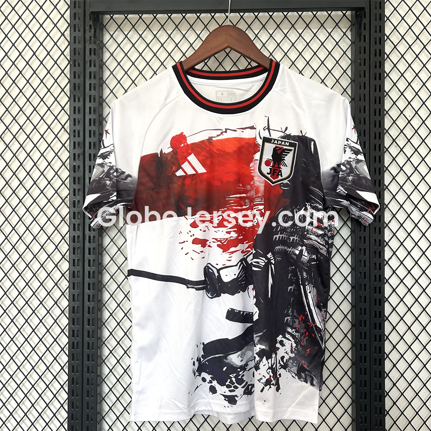 GlobeJersey-Japan 25-26 Black Samurai Silhouette White Jersey - Fans Version