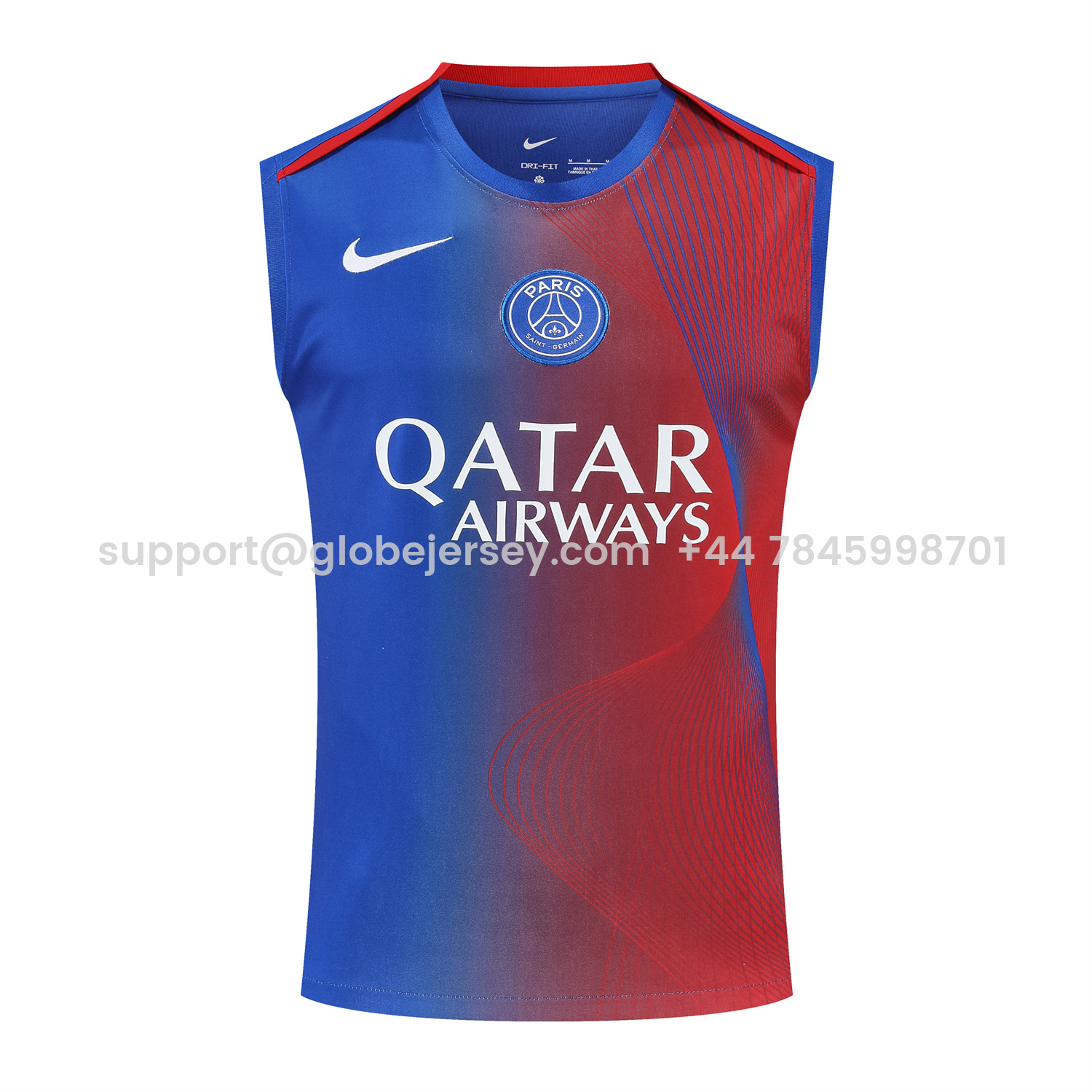 GlobeJersey-Paris Saint-Germain PSG 25-26 Vest Training Set - Red And Blue Lines Vest & Blue Shorts