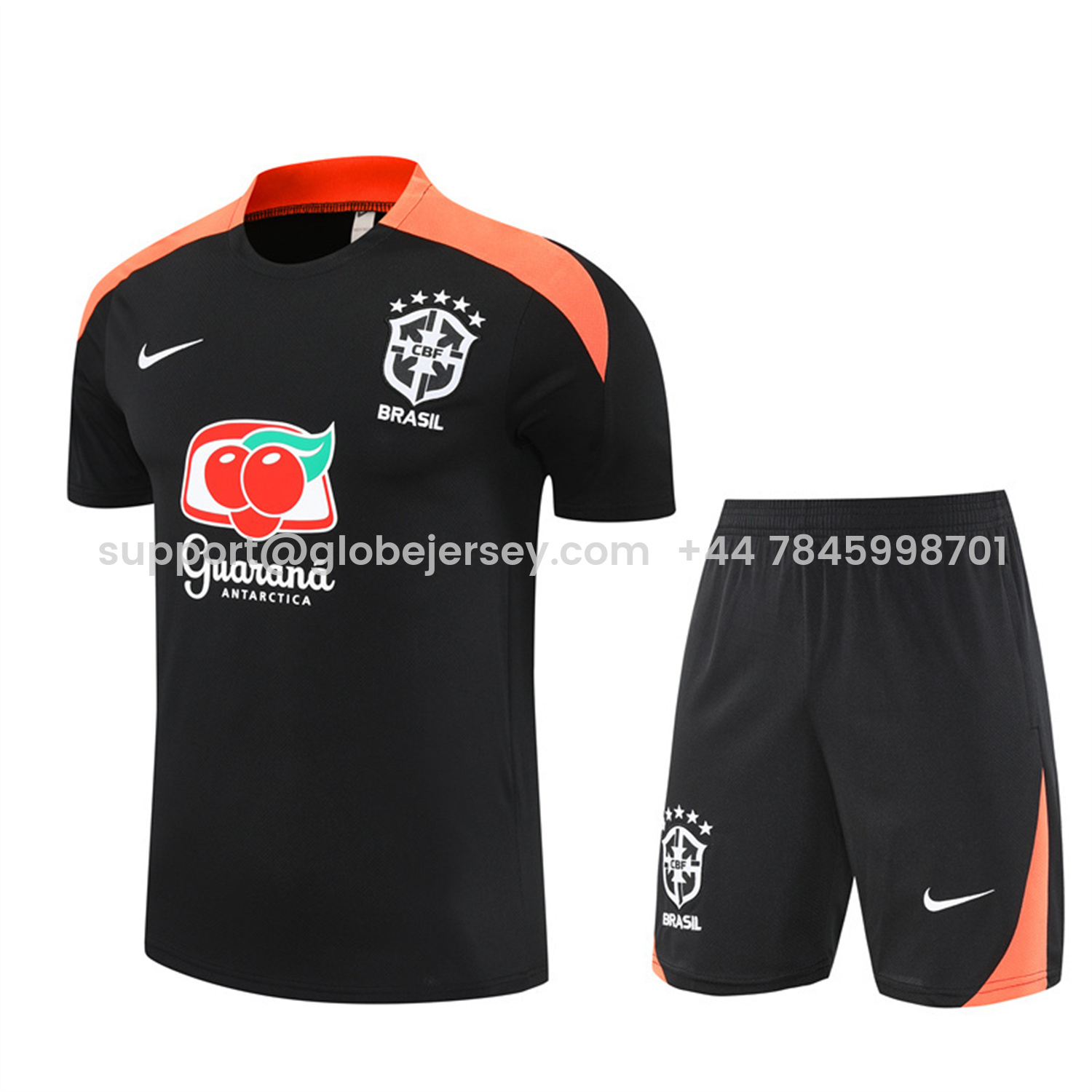 GlobeJersey-Brazil 25-26 Short-Sleeve Training Set - Black Top & Black Shorts