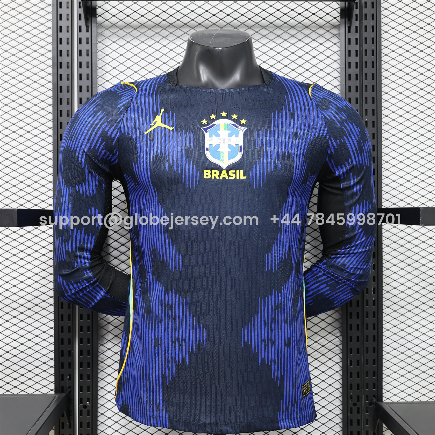 GlobeJersey-Brazil 2026 Away Blue Long Sleeves Jersey - Player Version
