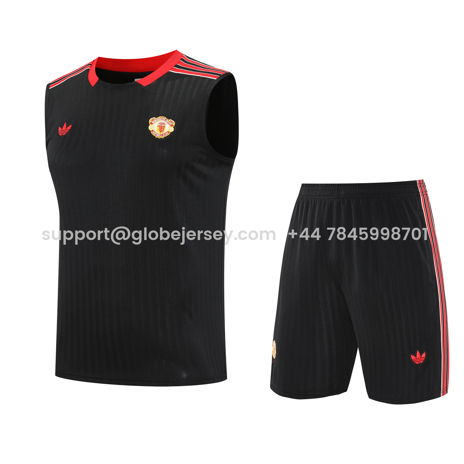 GlobeJersey-Manchester United 25-26 Vest Training Set - Red Retro Logo Black Vest & Black Shorts