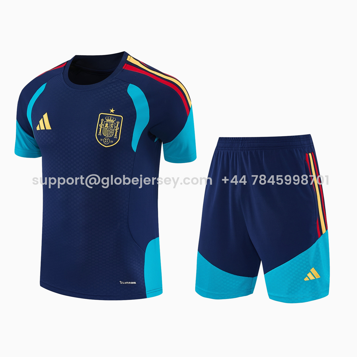 GlobeJersey-Spain 2026 Short-Sleeve Training Set - Dark Blue Top & Dark Blue Pants