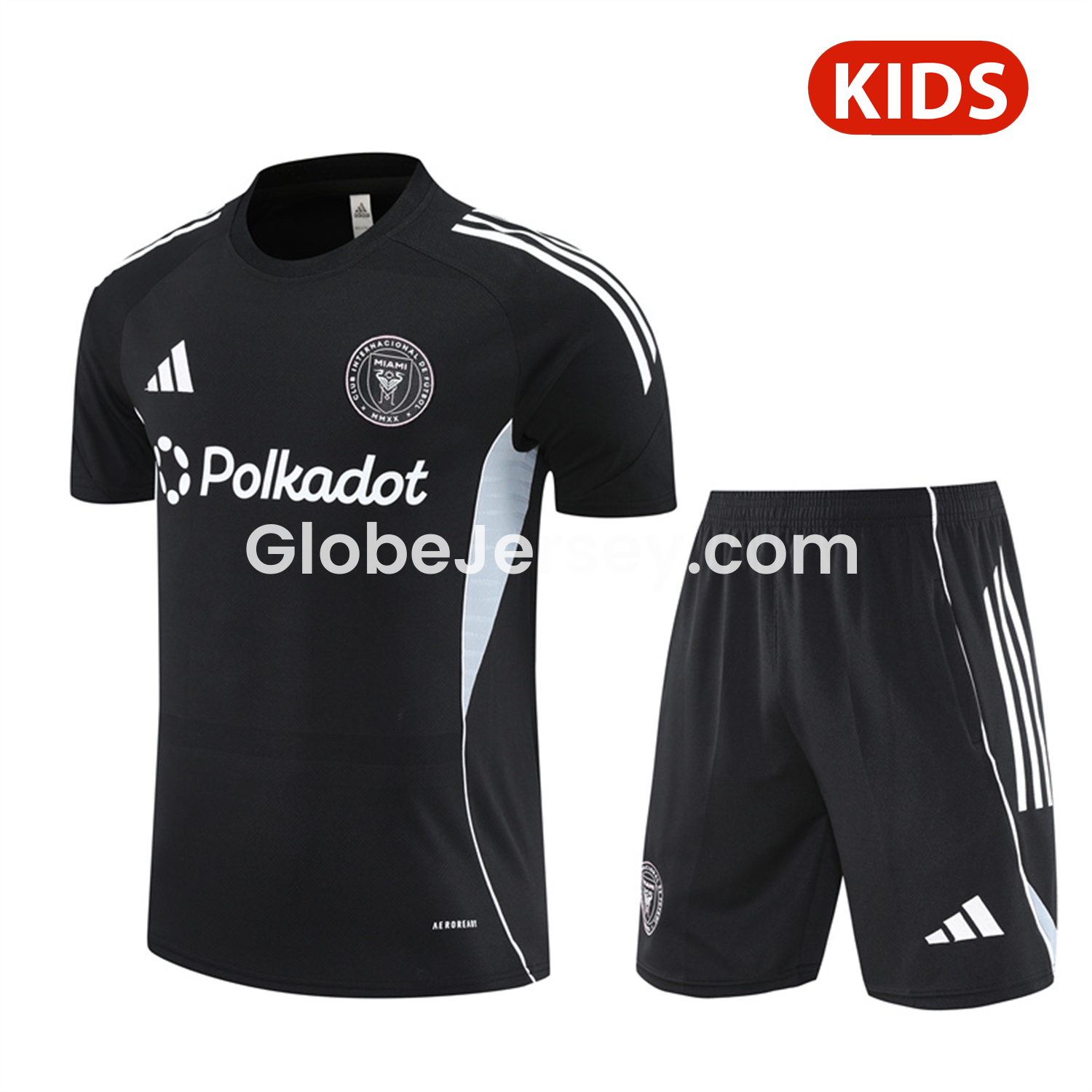 GlobeJersey-INT M.A.M 25-26 Kids Short-Sleeve Training Set - Black Top and Shorts