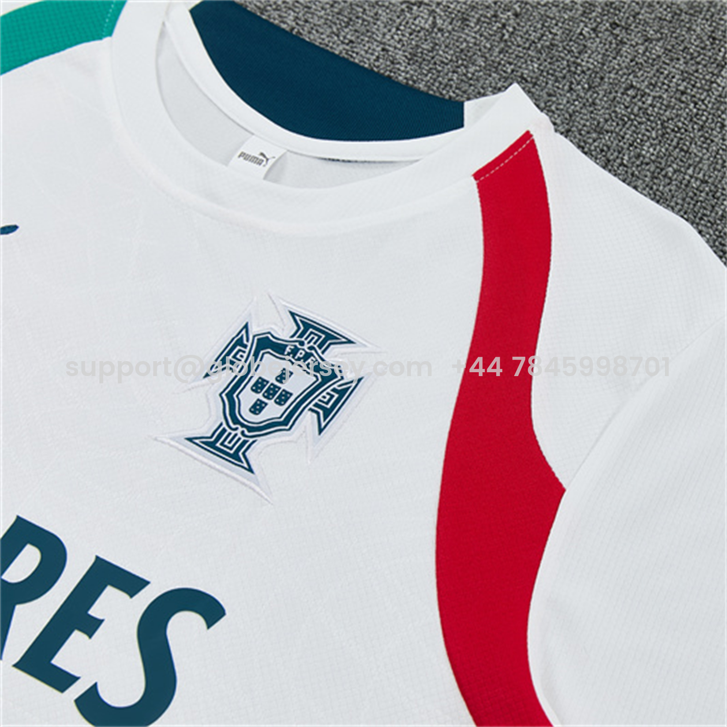 GlobeJersey-Portugal 2026 Short-Sleeve Training Set - White With Red And Green Accents Top & Dark Blue With A Red Stripe Pants