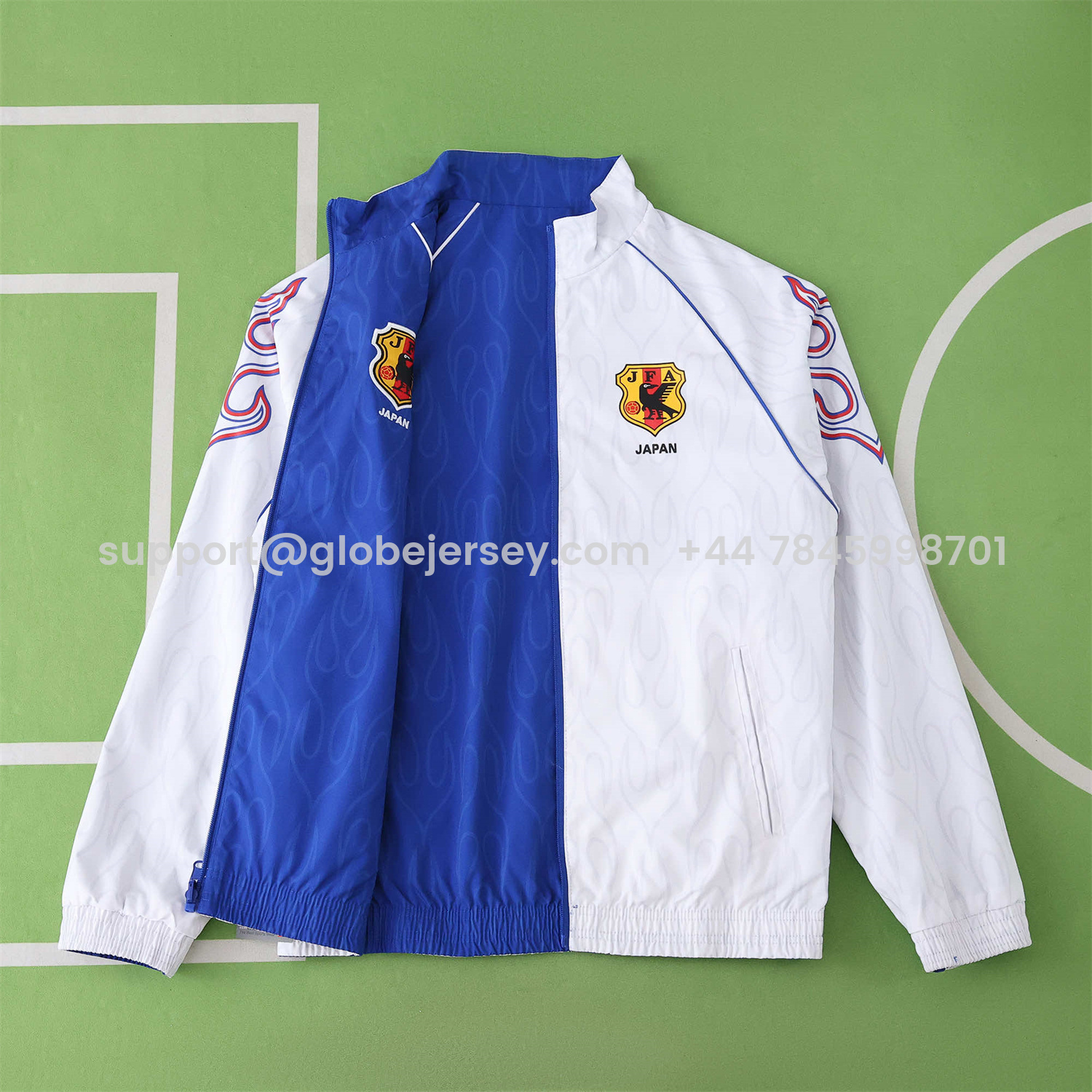 GlobeJersey-Retro Japan 1998 Throwback Double Sided Reversible Windbreaker - White & Blue