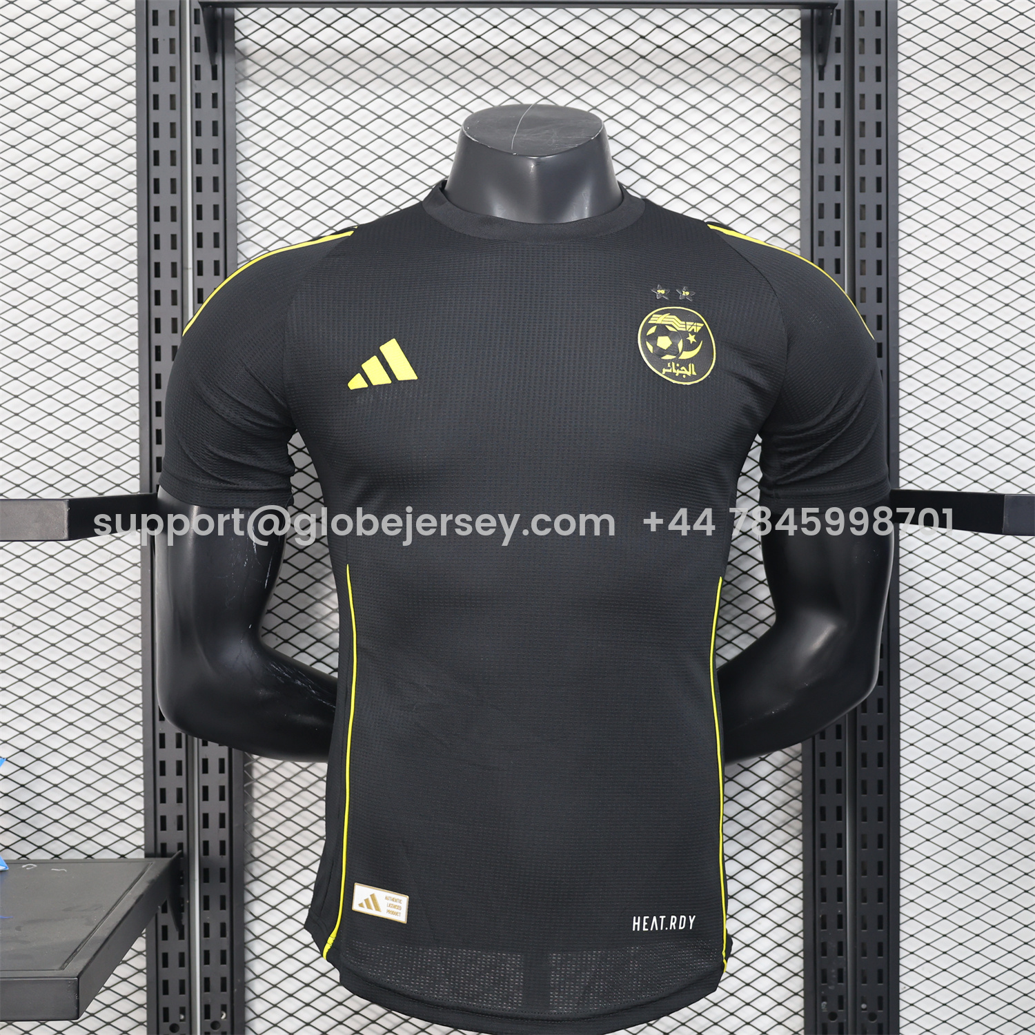 GlobeJersey-Algeria 25-26 Pure Black Jersey with Yellow Line - Player Version
