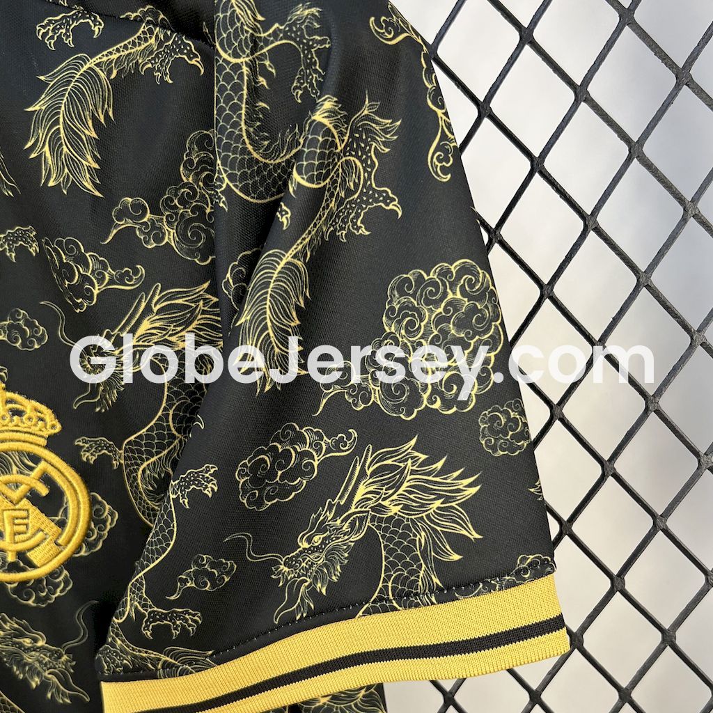 GlobeJersey-Real Madrid 25-26 Golden Chinese Dragon Pattern Black Jersey - Fans Version