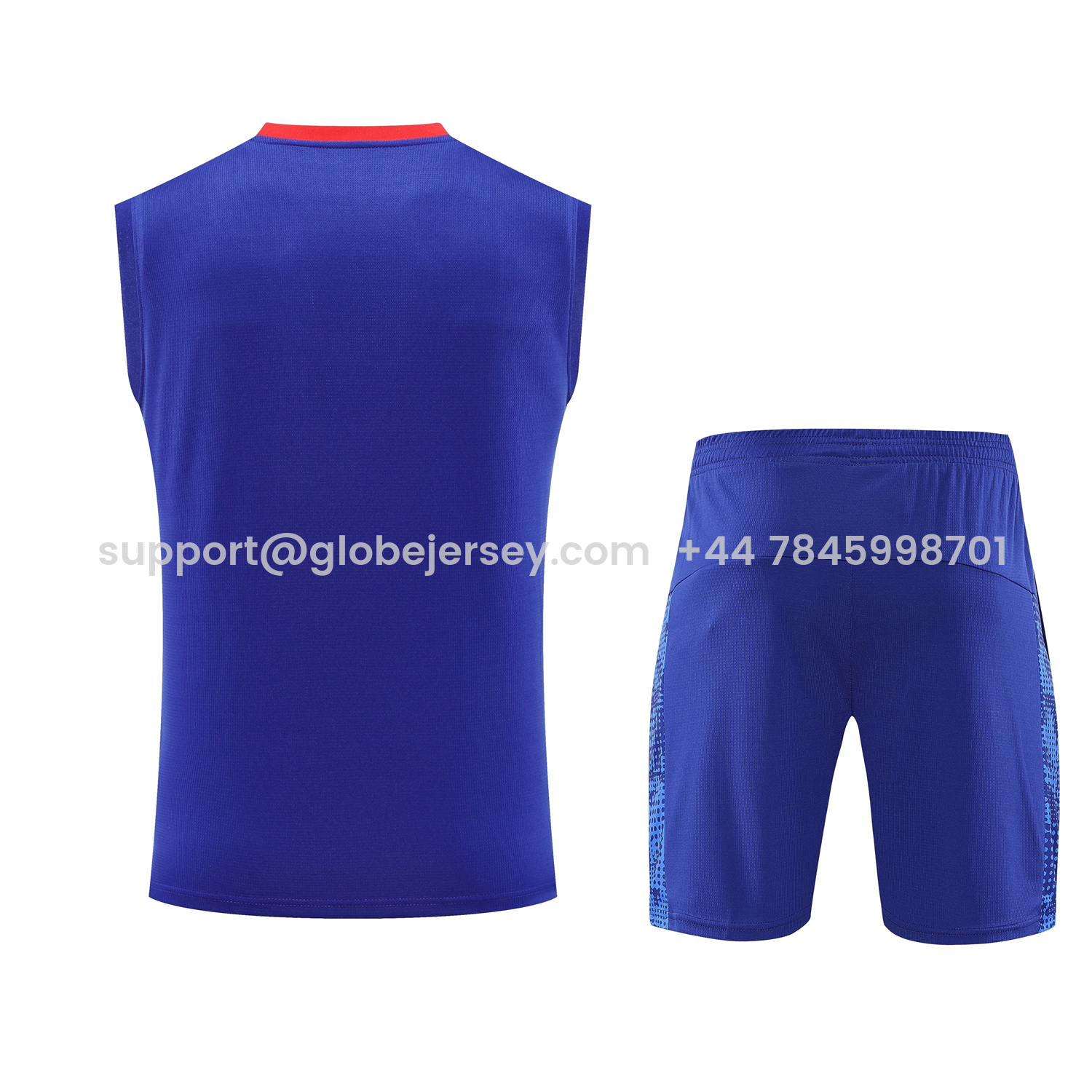 GlobeJersey-RB Leipzig 25-26 Vest Training Set - Blue With Red Top & Dark Blue Pants