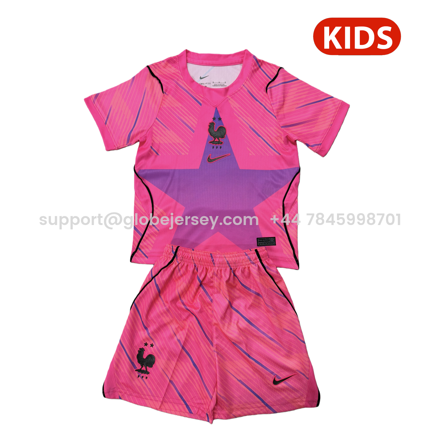 GlobeJersey-France 2026 Pink Goalkeeper Kids Kit