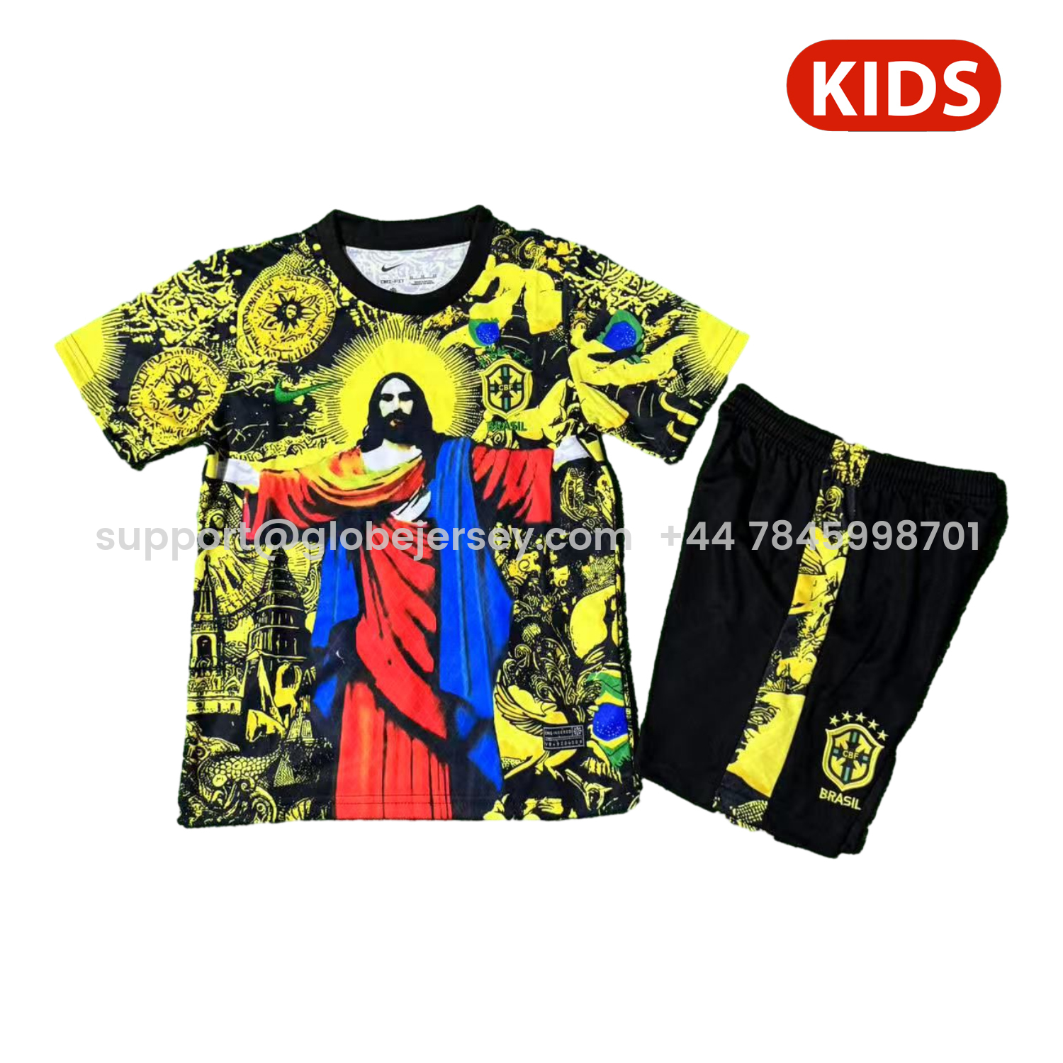 GlobeJersey-Brazil 25-26 Red Jesus Yellow Special Kids Kit