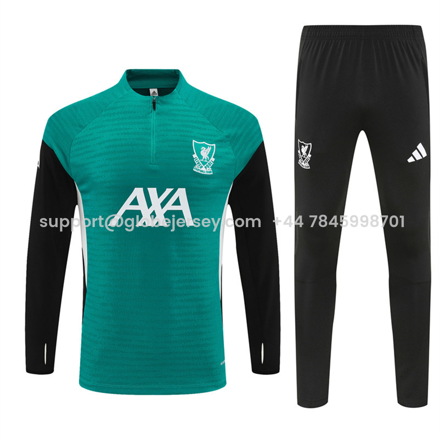 GlobeJersey-Liver.pool 25-26 Kids Long Sleeve Training Set - Player Version - Green Top and Black Pants