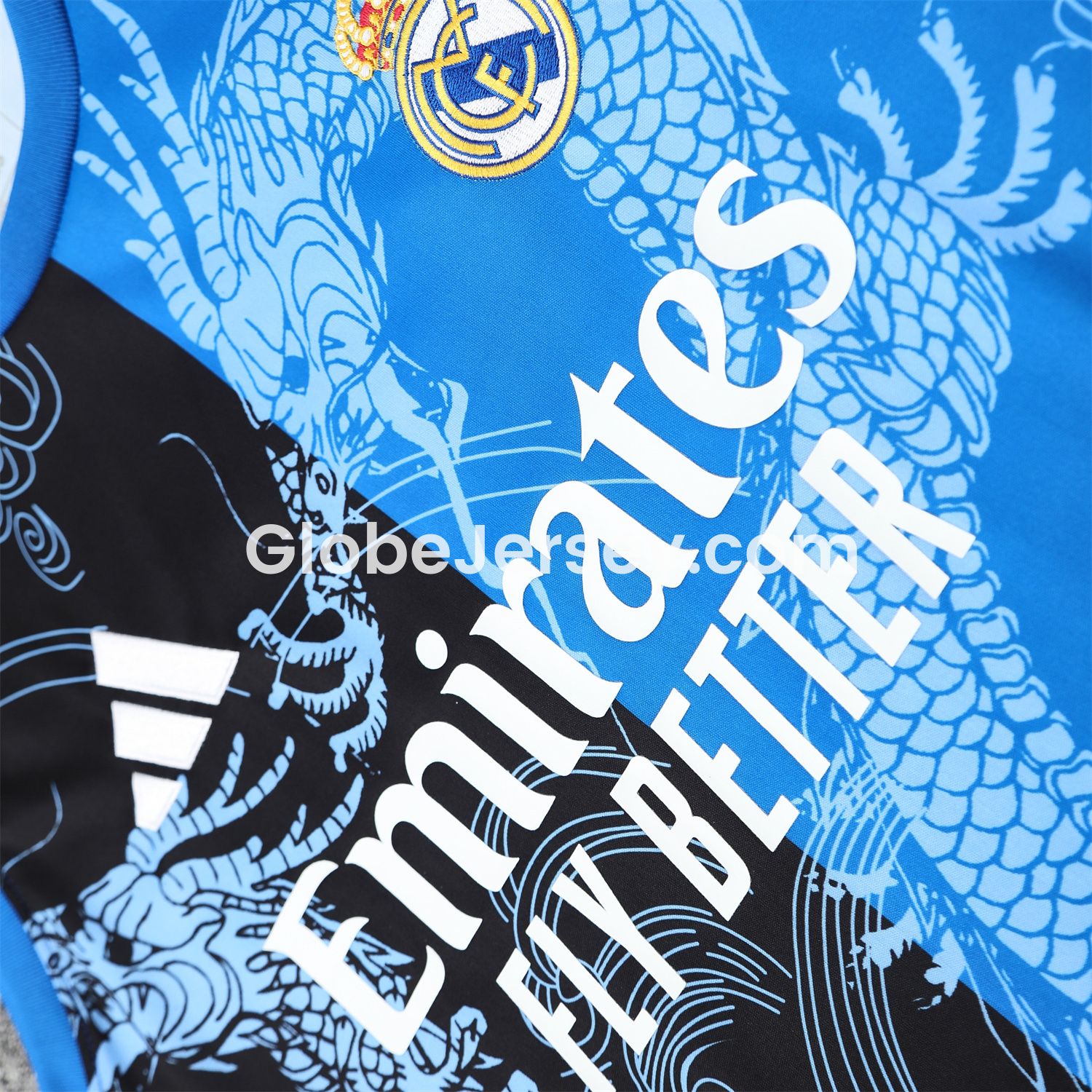 GlobeJersey-Real Madrid 25-26 Vest Training Set - Blue Black Dragon Vest & Black-White Shorts