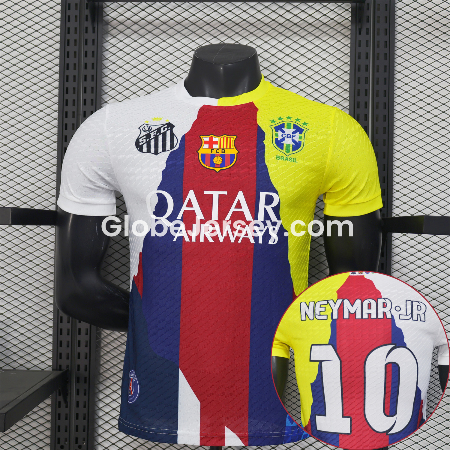 GlobeJersey-Neymar Career Commemorative Jersey - Player Version with NEYMAR.JR #10 - Barcelona Brazil Paris Saint-Germain PSG Santos