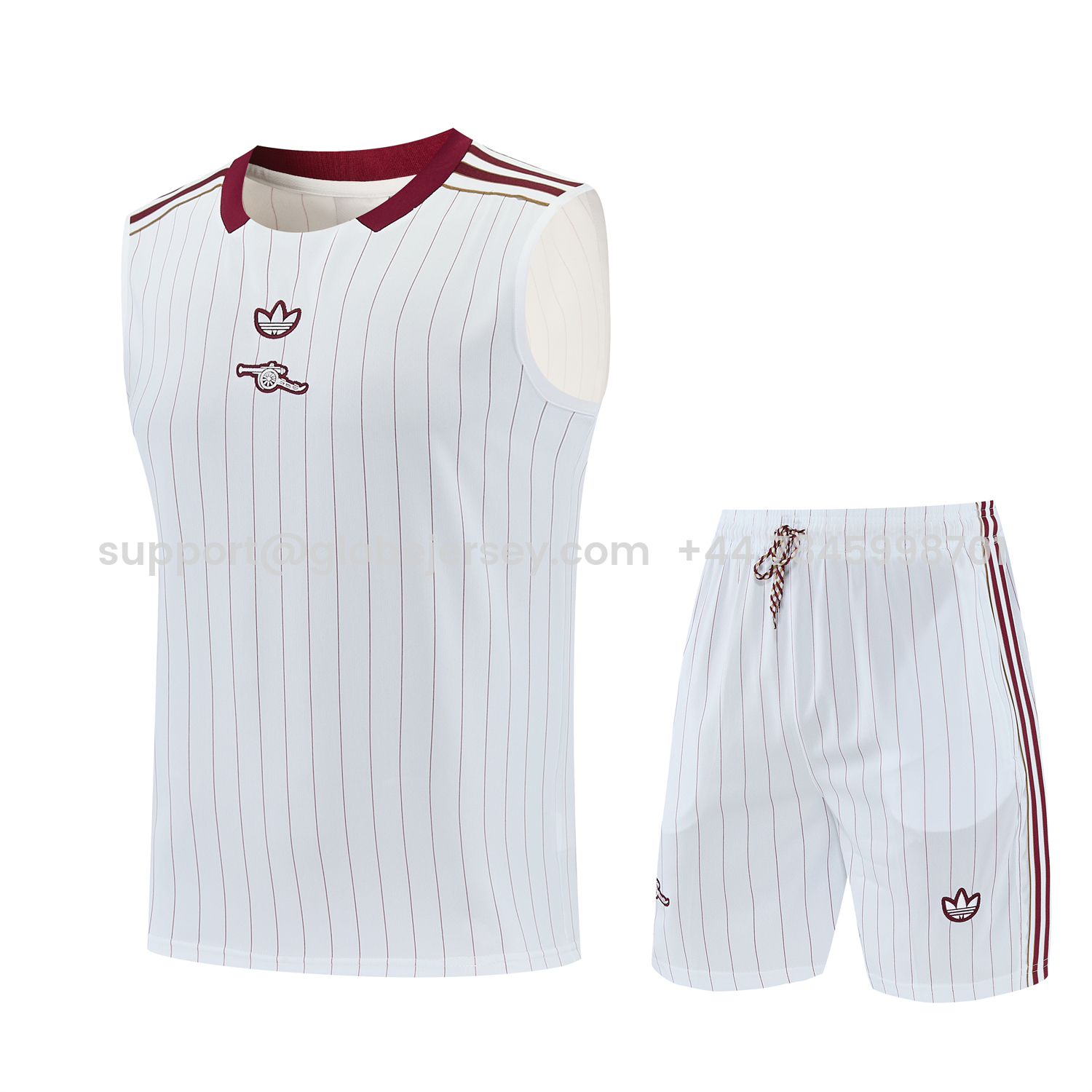 GlobeJersey-Arsenal 25-26 Retro Style Vest Training Set - White With Burgundy Stripes And Collar Top & Pants