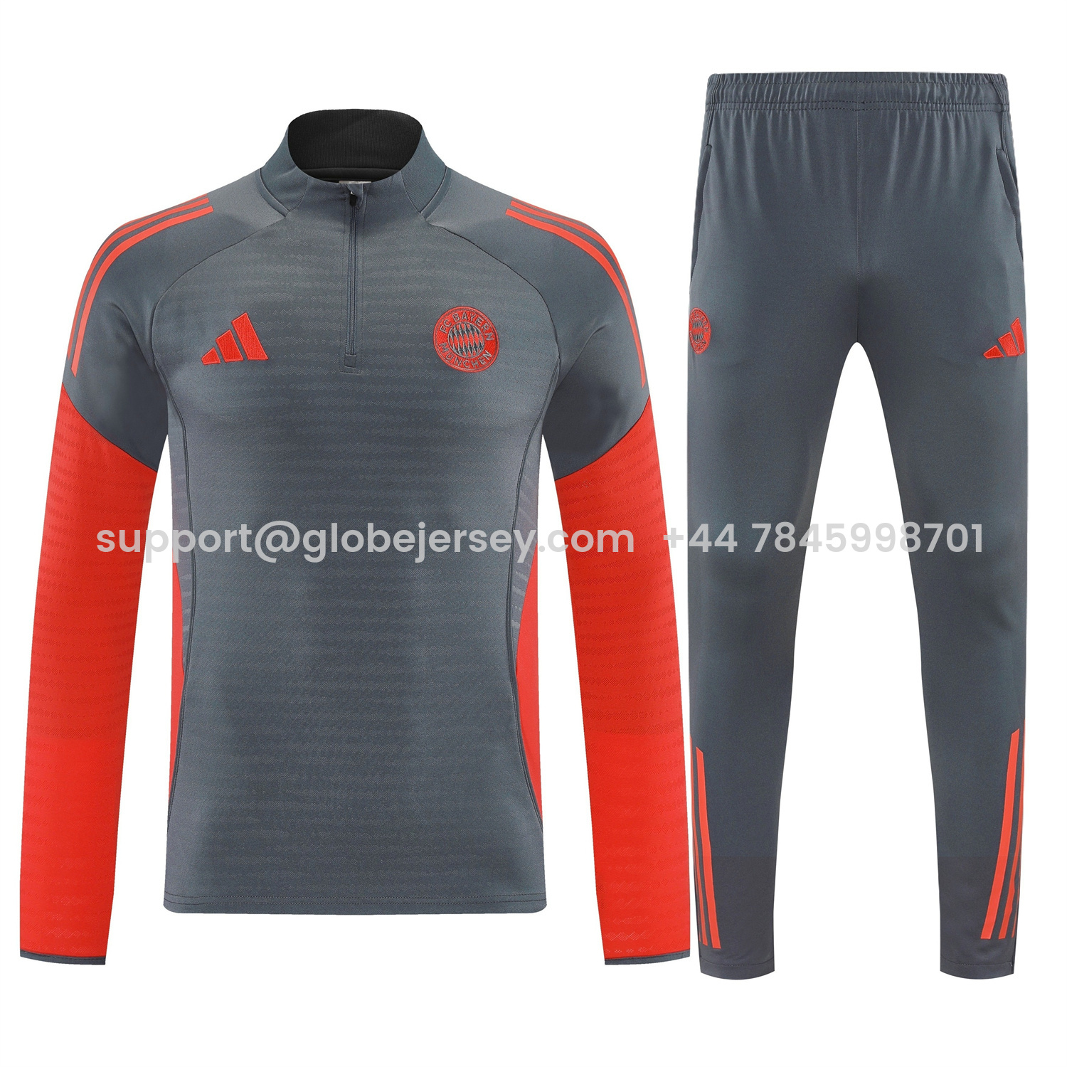 GlobeJersey-Bayern Munich 25-26 Long Sleeves Training Set - Dark Grey And Red Top & Pants