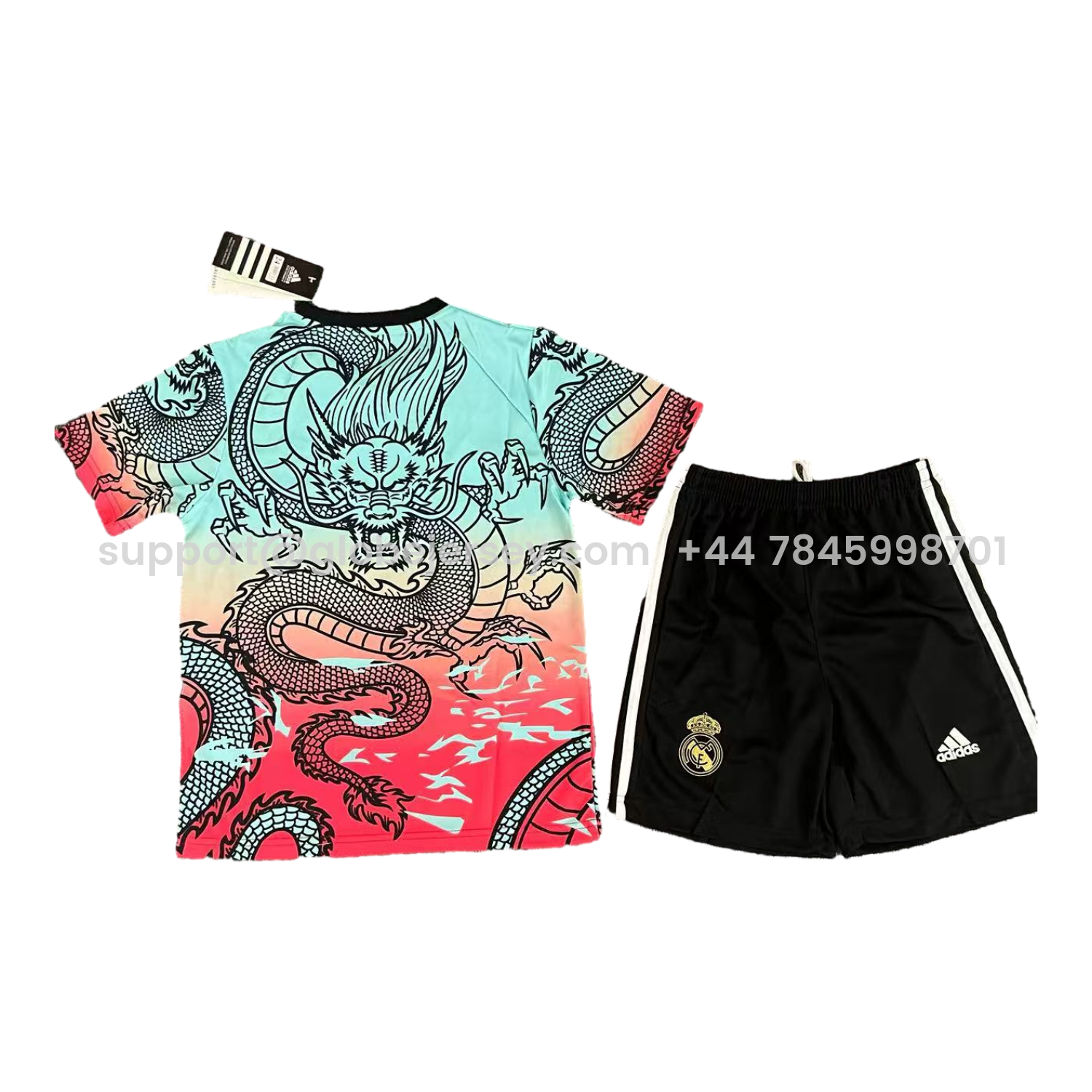 GlobeJersey-Real Madrid 25-26 Black Dragon Red And Blue Special Kids Kit