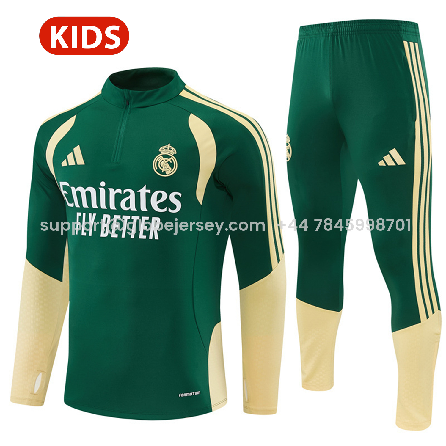 GlobeJersey-Real Madrid 26-27 Kids Long Sleeves Training Set - Green Top And Green Pants