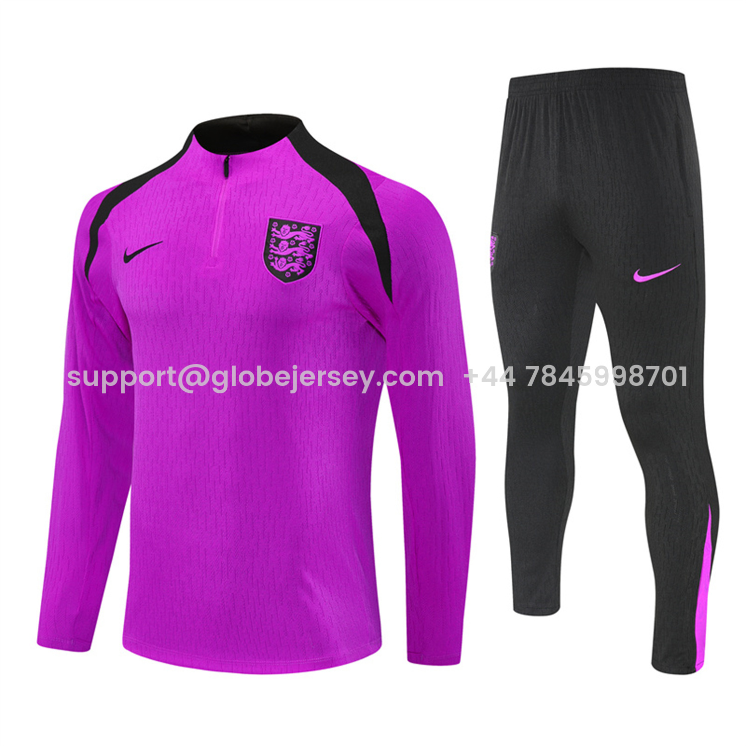 GlobeJersey-England 25-26 Long Sleeve Training Set - Player Version - Purple Top and Black Pants