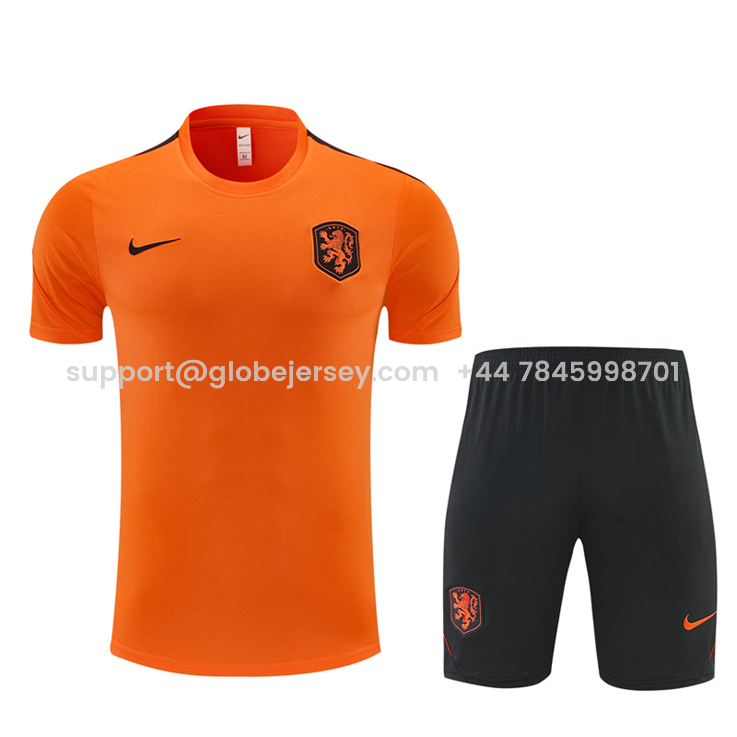 GlobeJersey-Netherlands 2026 Kids Short-Sleeve Training Set - Orange Top & Black With Orange Accents Pants