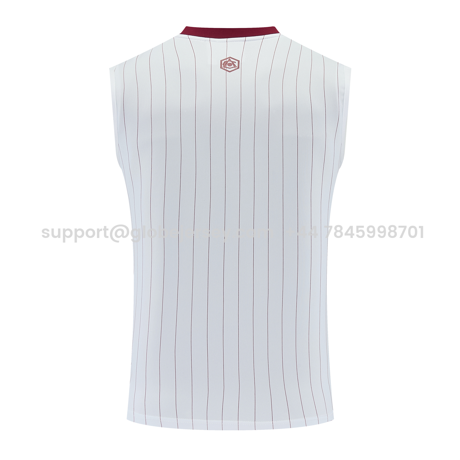 GlobeJersey-Arsenal 25-26 Retro Style Vest Training Set - White With Burgundy Stripes And Collar Top & Pants