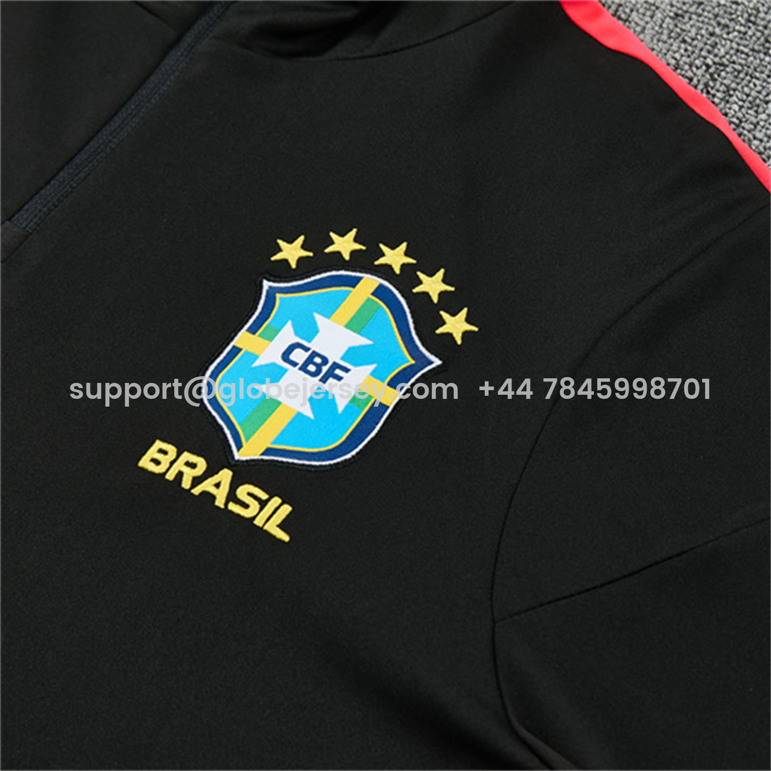 GlobeJersey-Brazil X JD 2026 Kids Long Sleeves Training Set - Black Top And Black Orange Pants