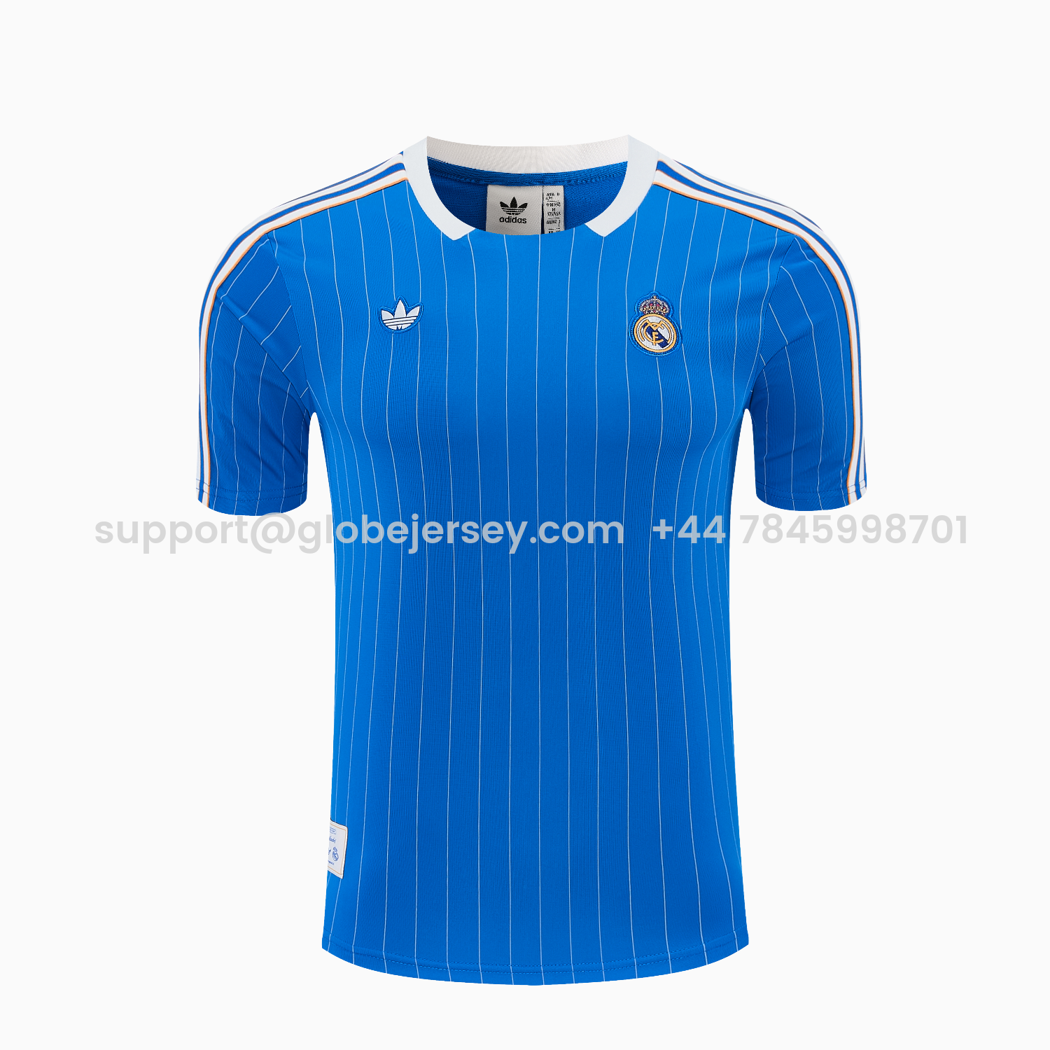 GlobeJersey-Real Madrid 25-26 Retro Style Short-Sleeve Training Set - Blue With White Stripes Top & Pants