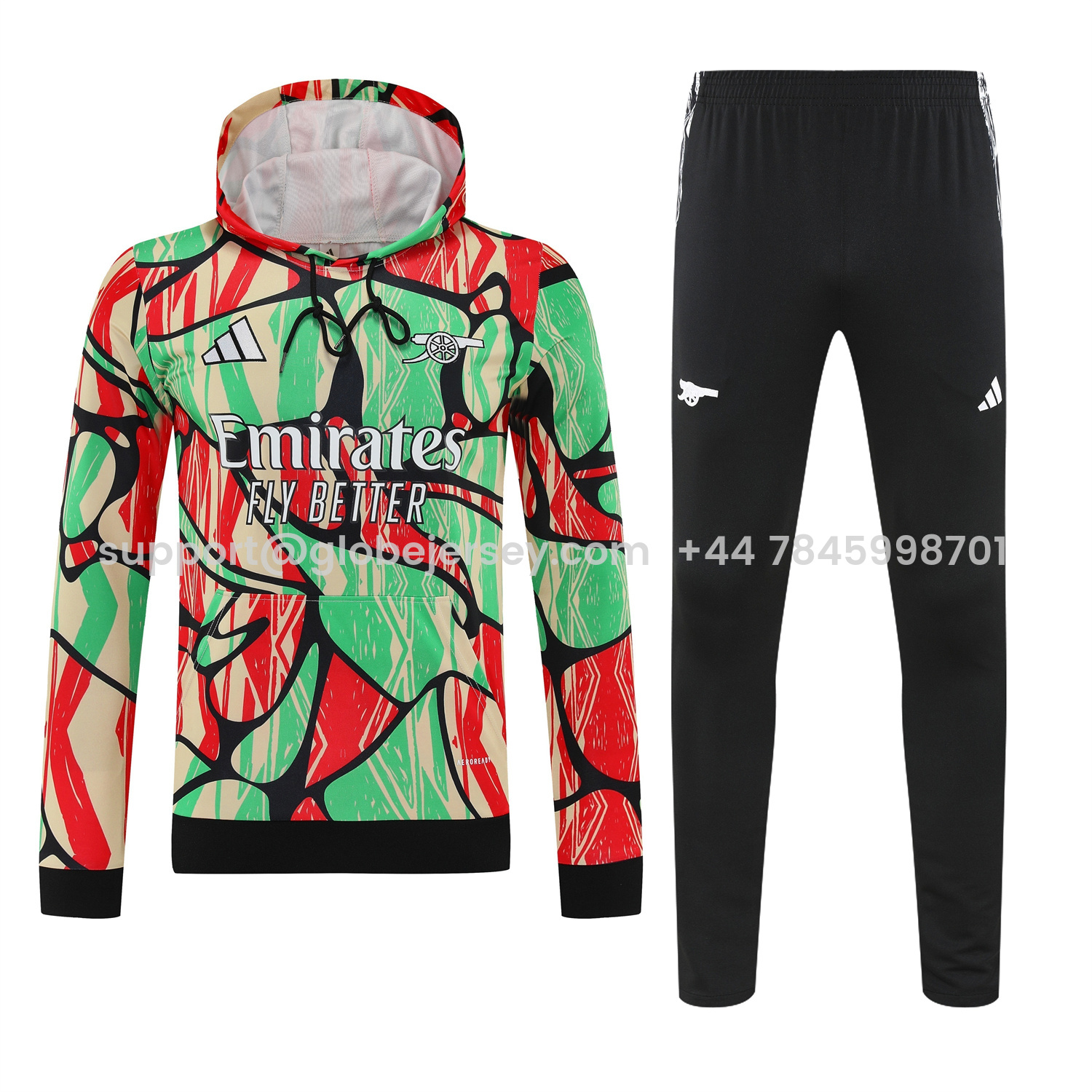 GlobeJersey-Arsenal 25-26 Training Hoodie Set - Red Green Hoodie and Black Pants