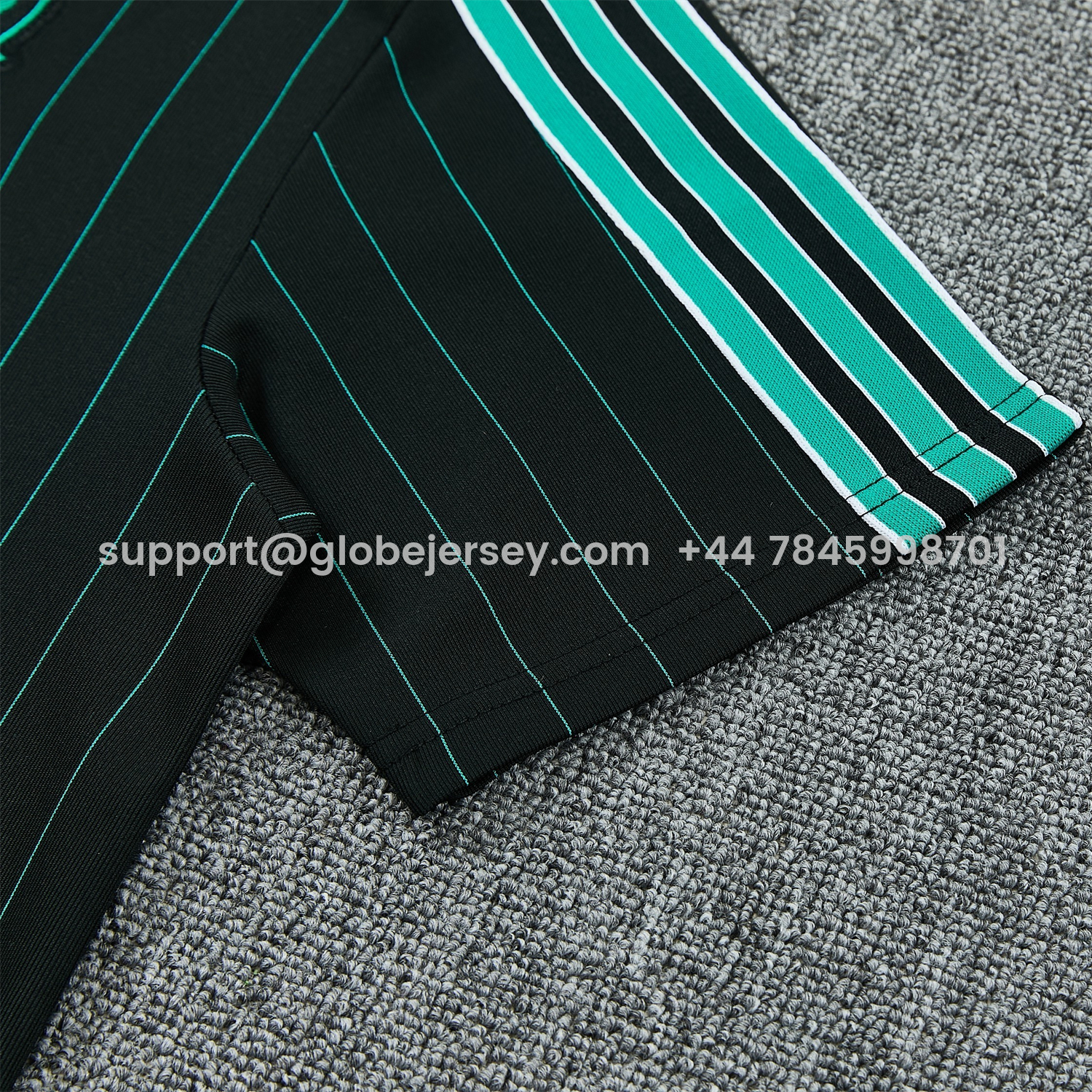 GlobeJersey-Liver.pool 25-26 Retro Style Short-Sleeve Training Set - Black With Teal Stripes And Accents Top & Pants