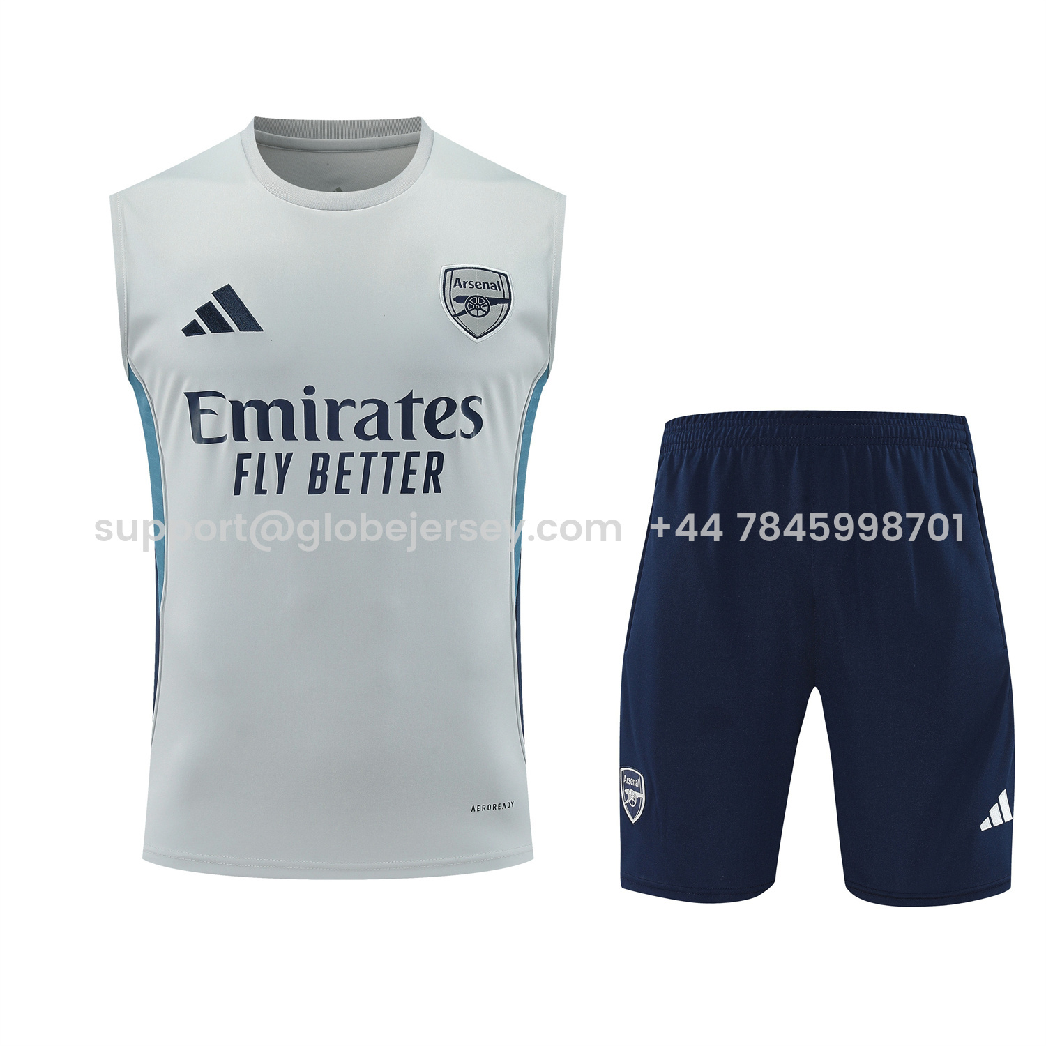 GlobeJersey-Arsenal 25-26 Vest Training Set - Grey Top & Deep Blue Shorts