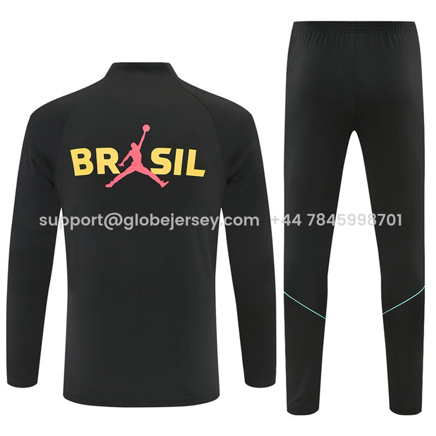 GlobeJersey-Brazil X JD 2026 Kids Long Sleeves Training Set - Black Top And Black Yellow Pants