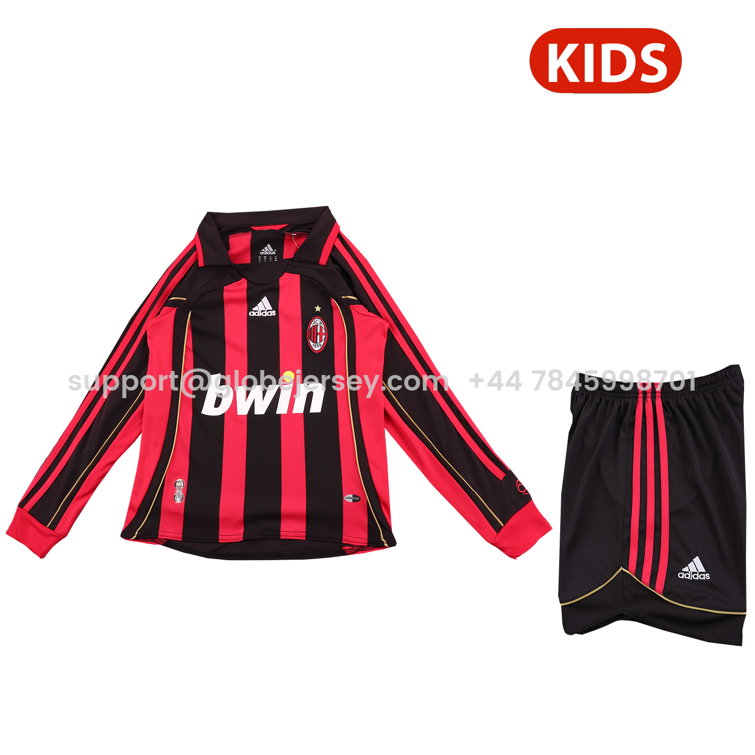 GlobeJersey-Retro AC Milan 2006-07 Home Long Sleeves Kids Kit