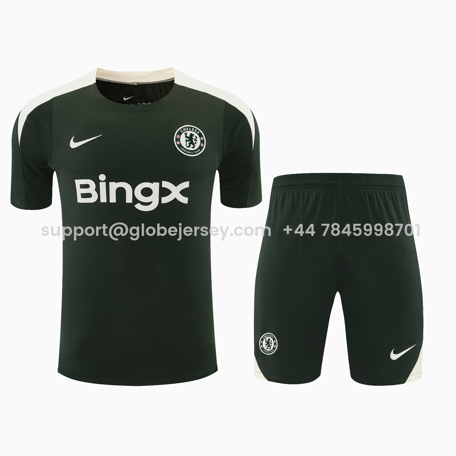 GlobeJersey-C.H.E.L.S.E.A 25-26 Short-Sleeve Training Set - Dark Green With White Accents Top & Pants