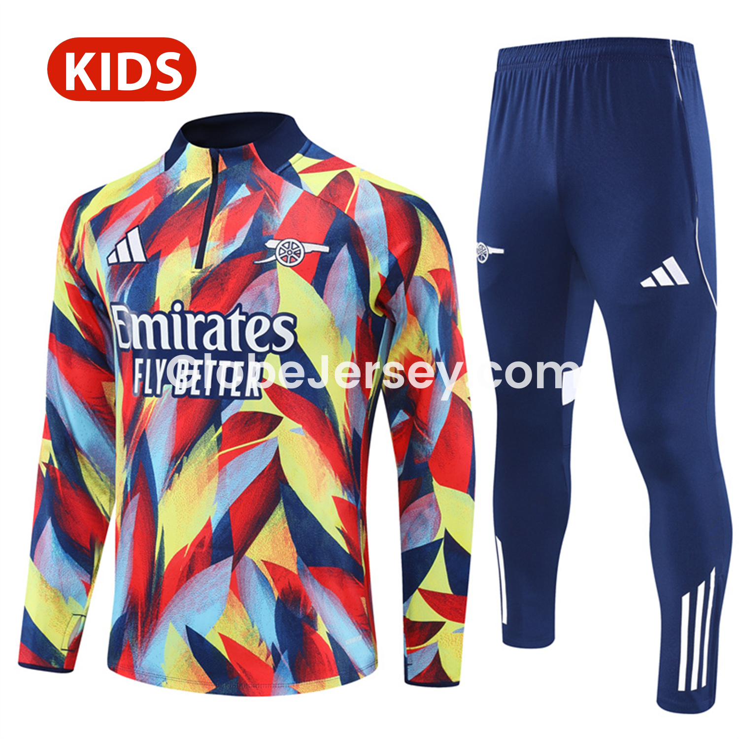 GlobeJersey-Arsenal 25-26 Kid Long Sleeves Training Set - Colorful Camouflage Top & Royal Blue Pants
