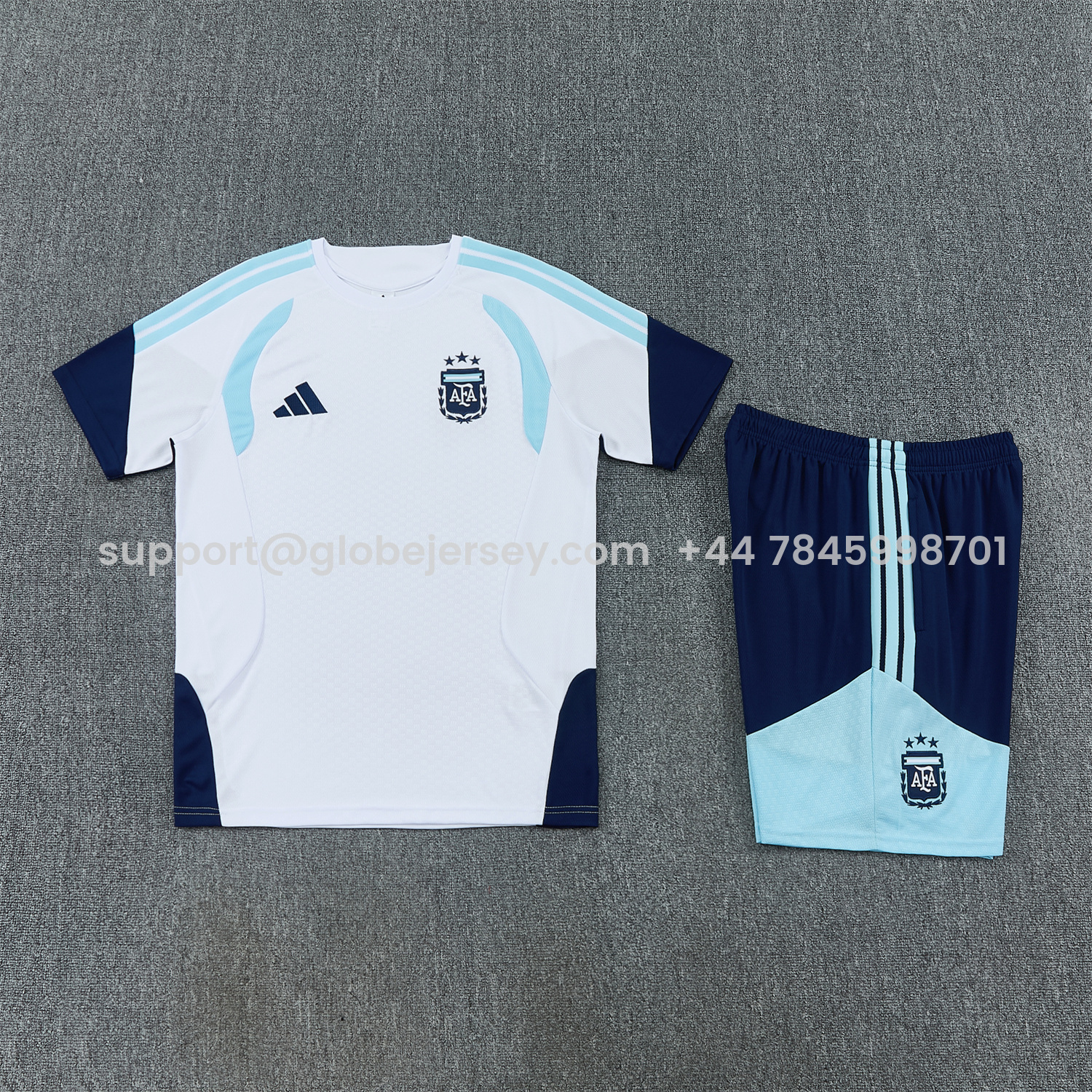 GlobeJersey-Argentina 2026 Short-Sleeve Training Set - White Top and Dark Blue Shorts