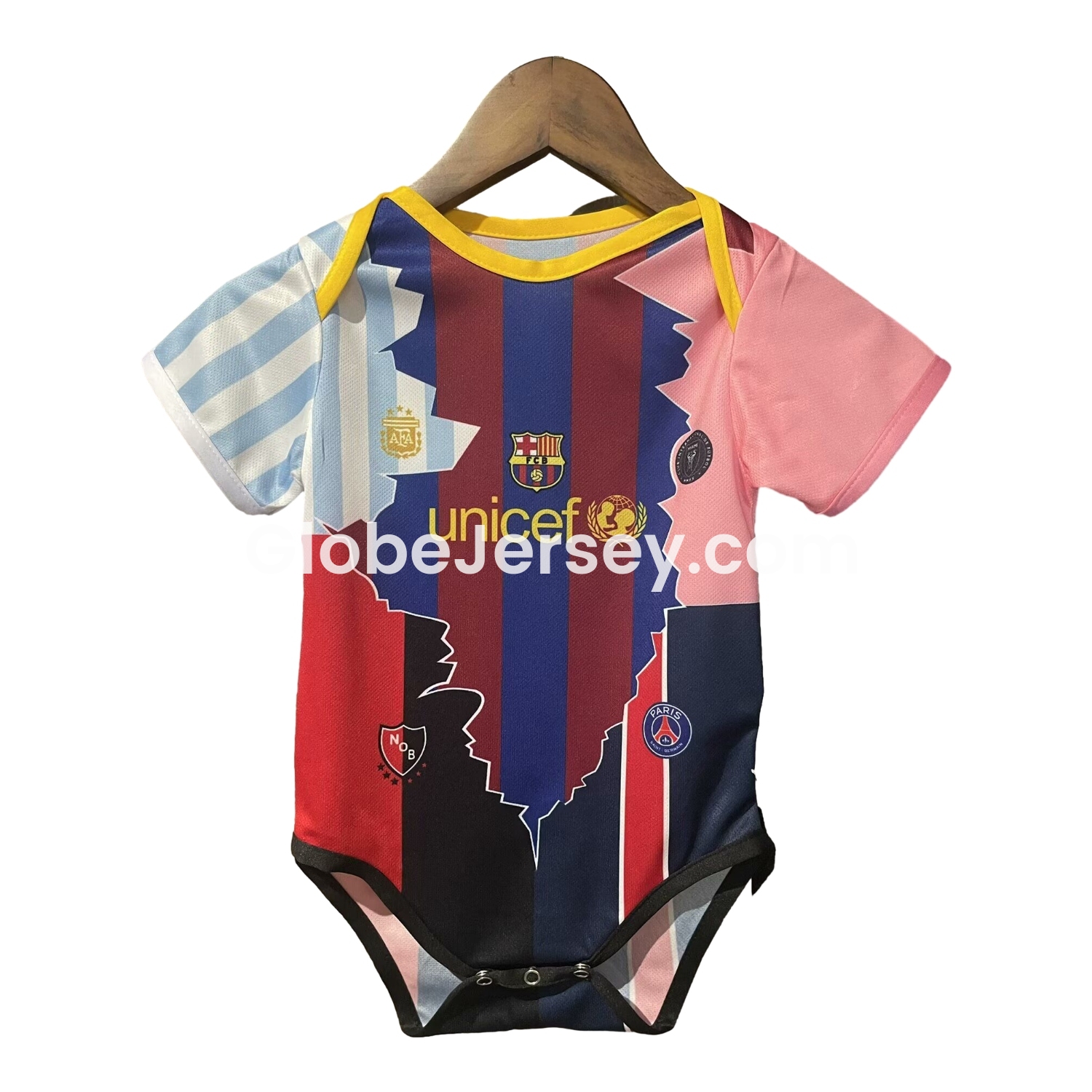 GlobeJersey-Messi Career Commemorative Baby Crawling Suit - Argentina Barcelona INT M.A.M Paris Saint-Germain PSG