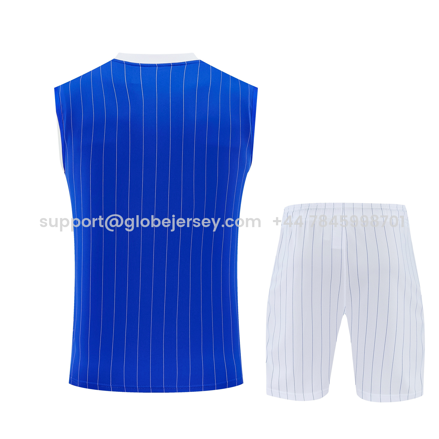 GlobeJersey-C.H.E.L.S.E.A 25-26 Retro Style Vest Training Set - Blue Top & White With Blue Stripes Pants