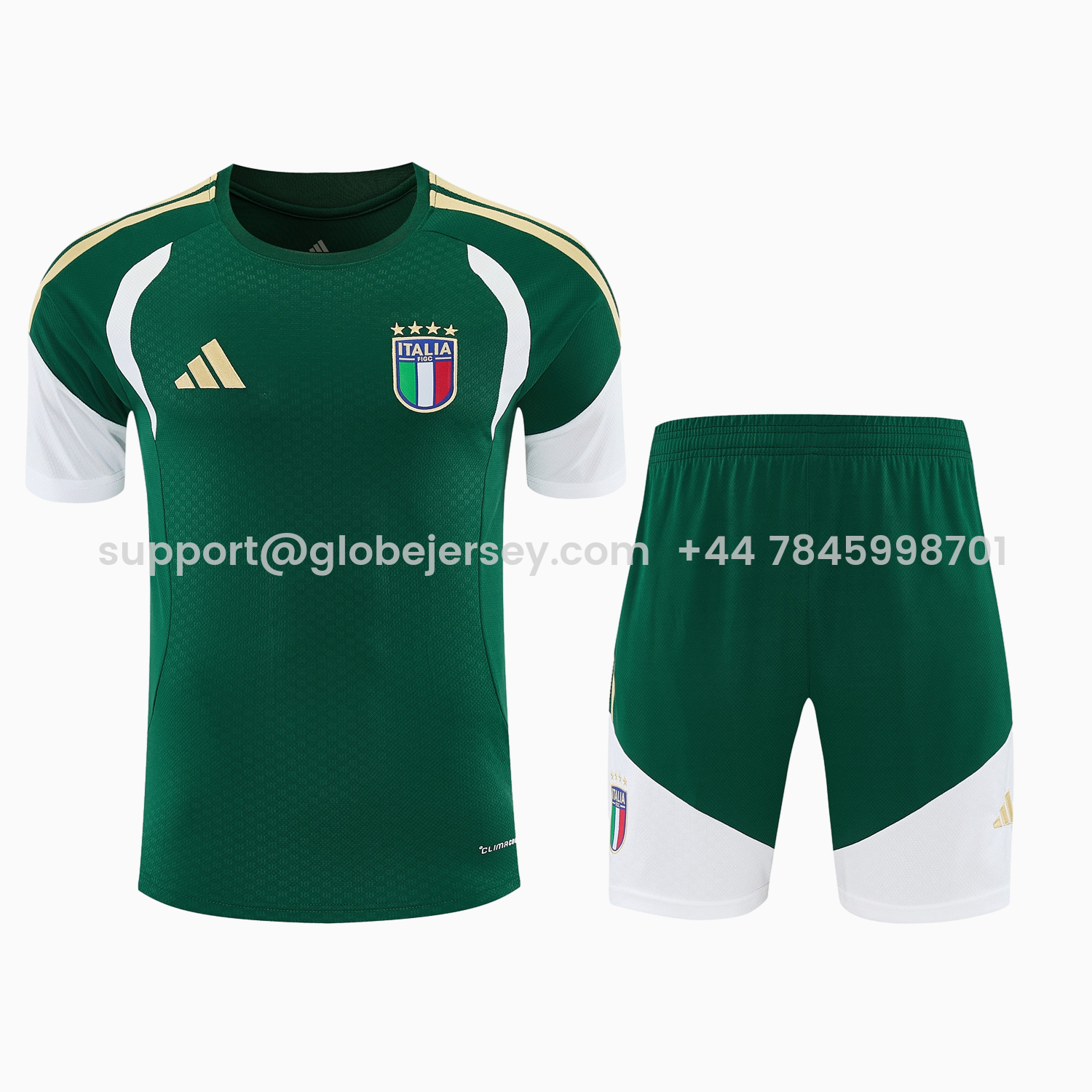 GlobeJersey-Italy 2026 Short-Sleeve Training Set - Green With White Top & Green With White Pants
