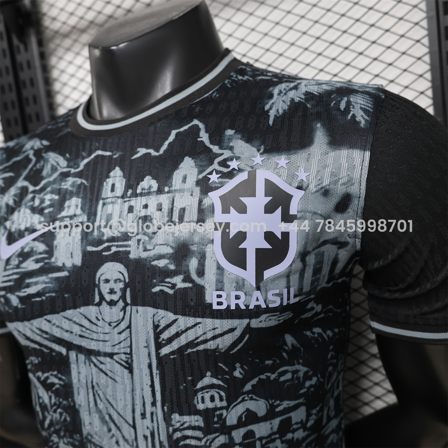 GlobeJersey-Brazil 2026 Grey Jesus Black Special Jersey - Player Version