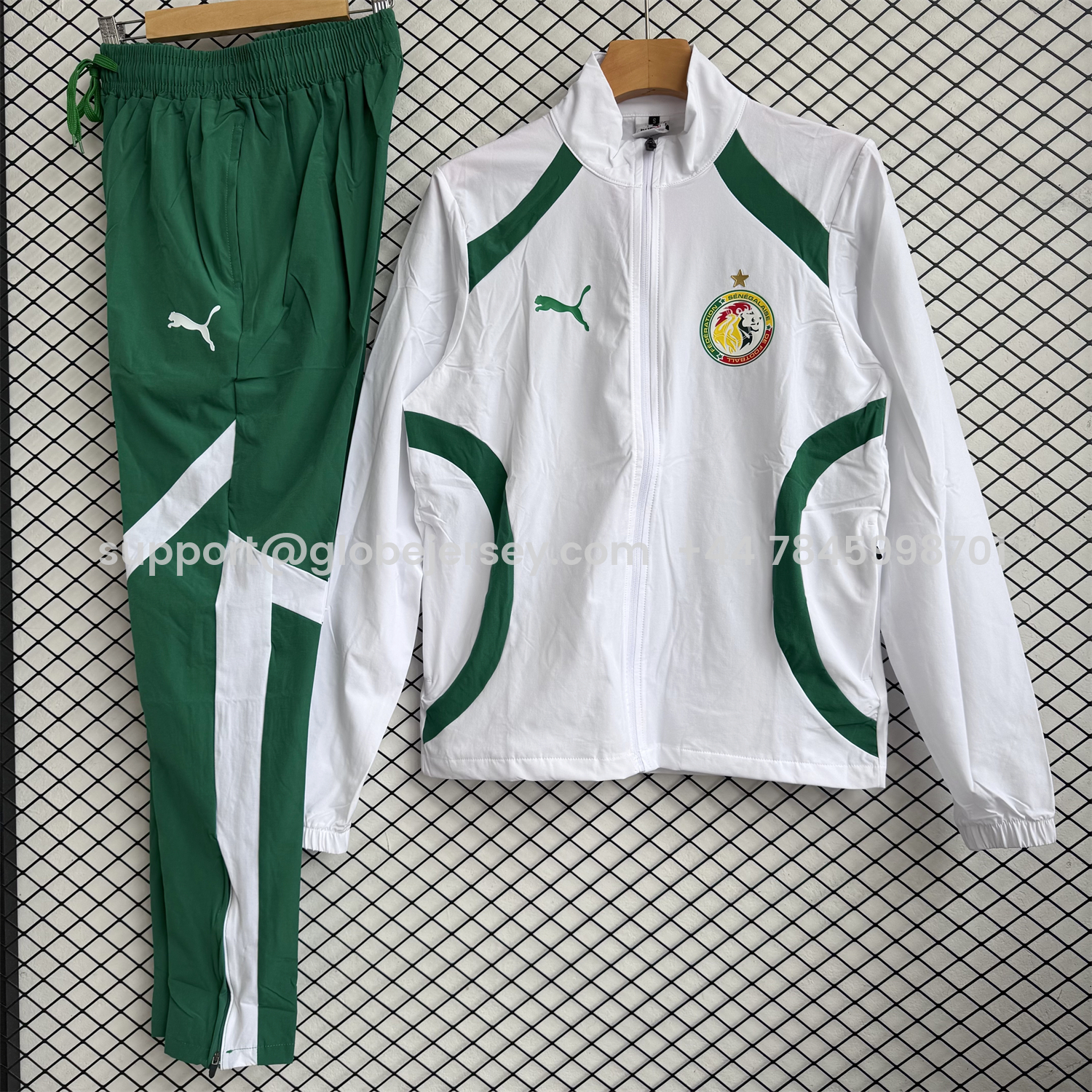 GlobeJersey-Senegal 2026 Windbreaker Training Set - White Top and Green Pants
