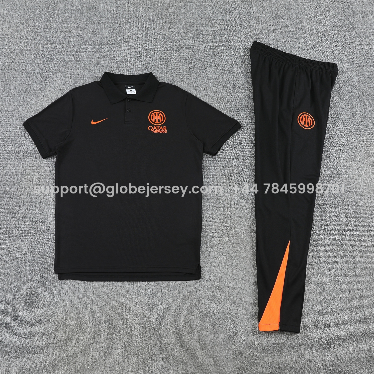 GlobeJersey-Inter Milan 25-26 POLO Short-Sleeve Training Set - Black Top and Black Pants
