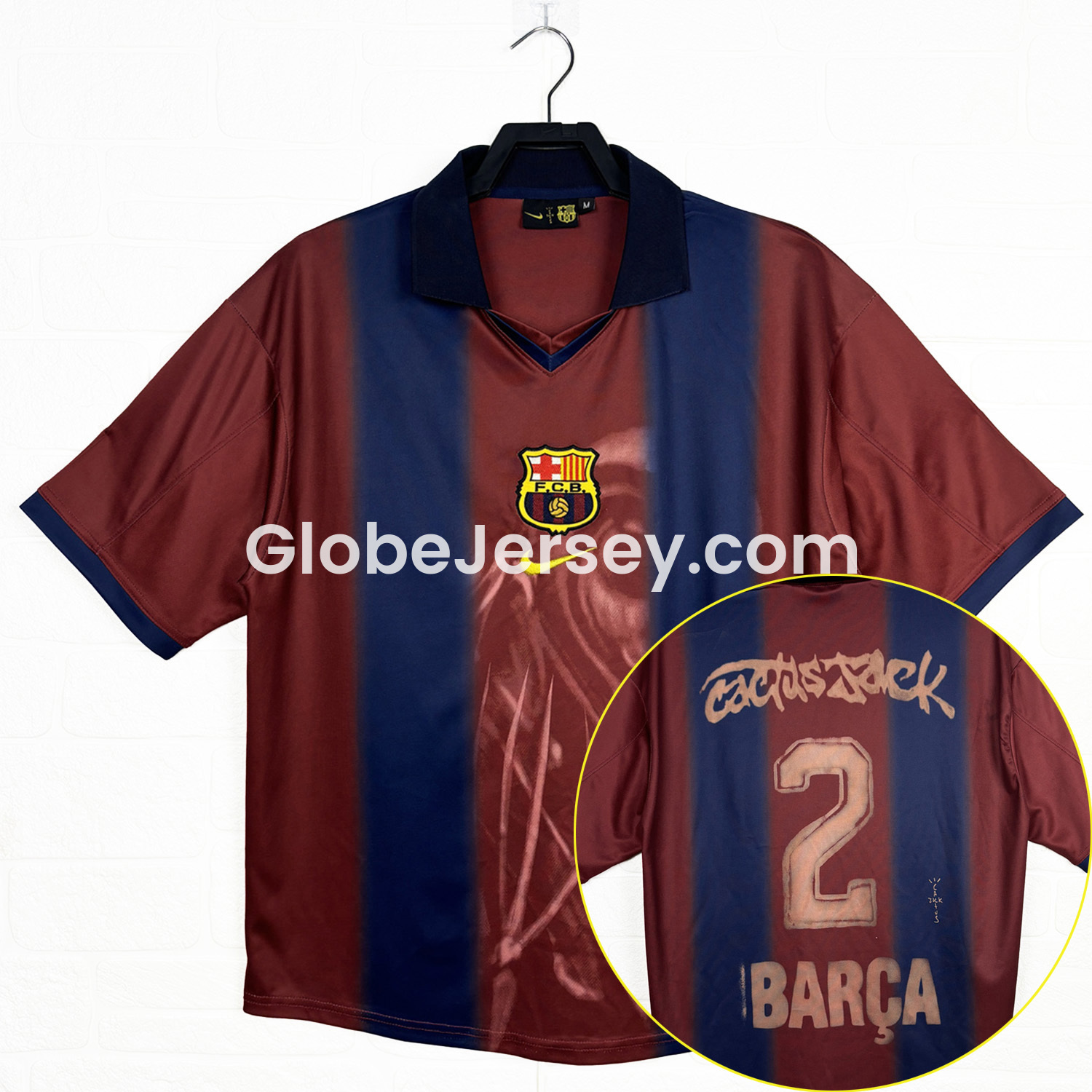 GlobeJersey-Barcelona x Travis Scott 2000-01 Home Retro Style Skeleton Jersey With Back Printing - Fans Version