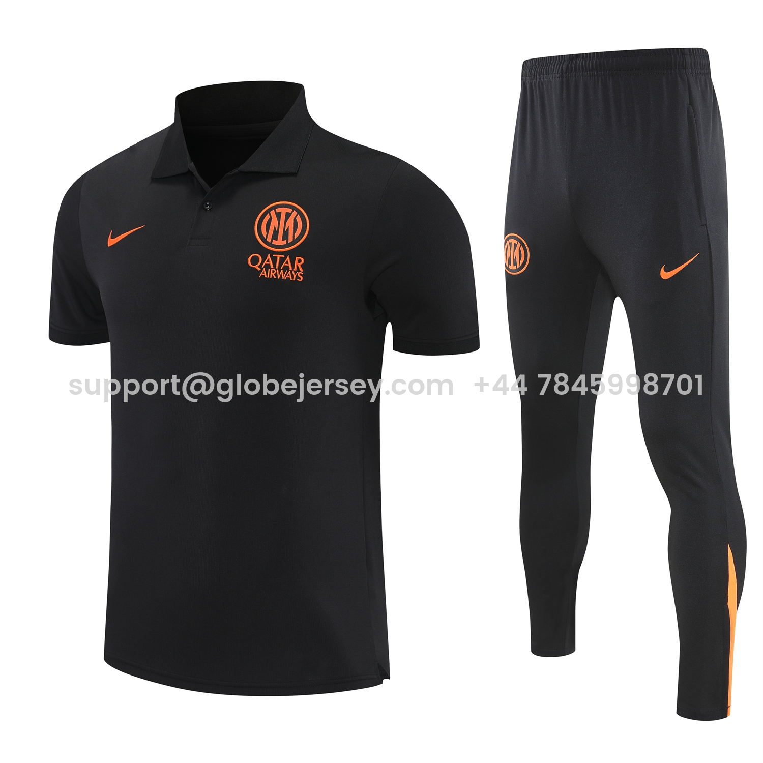 GlobeJersey-Inter Milan 25-26 POLO Short-Sleeve Training Set - Black Top and Black Pants