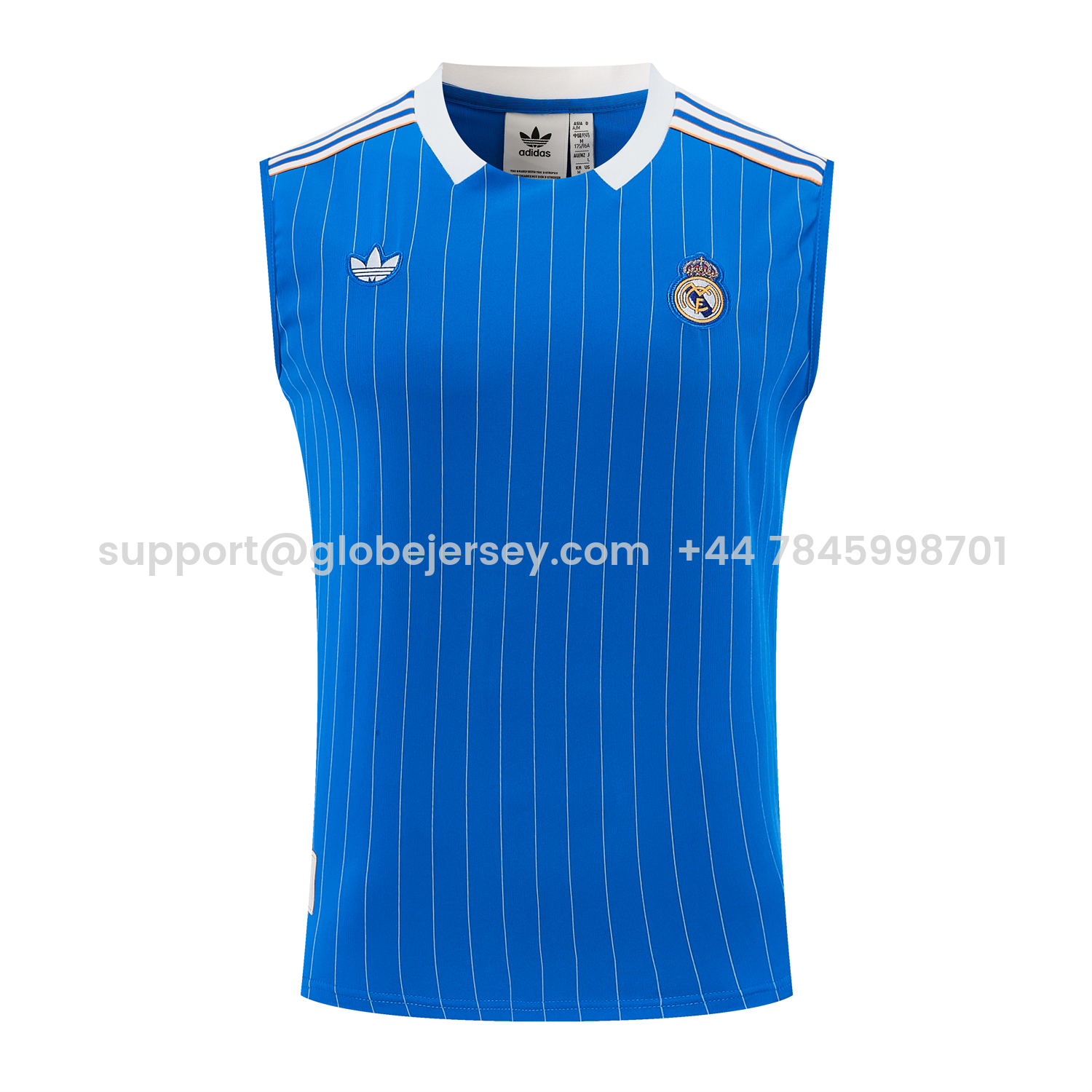 GlobeJersey-Real Madrid 25-26 Retro Style Vest Training Set - Blue With White Stripes Top & Pants
