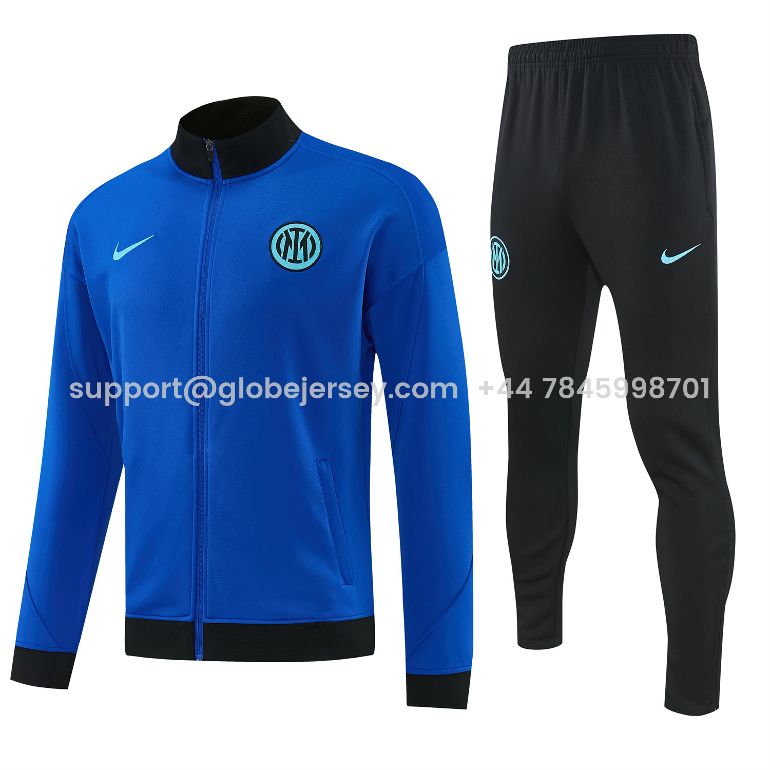 GlobeJersey-Inter Milan 25-26 Jacket Training Tracksuit - Ocean Blue Jackets & Black Pants