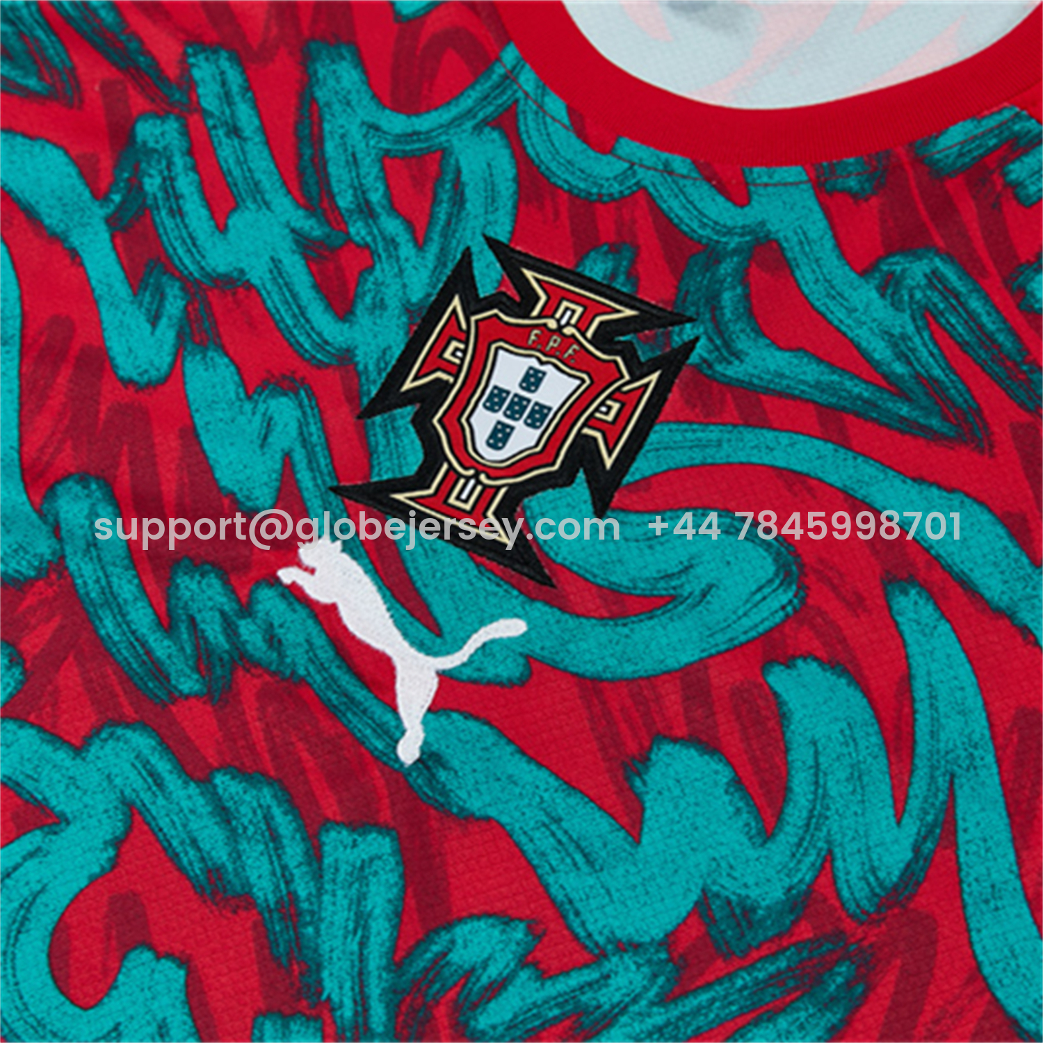 GlobeJersey-Portugal 2026 Short-Sleeve Training Set - Red And Turquoise With A Swirling Pattern Top & Pants