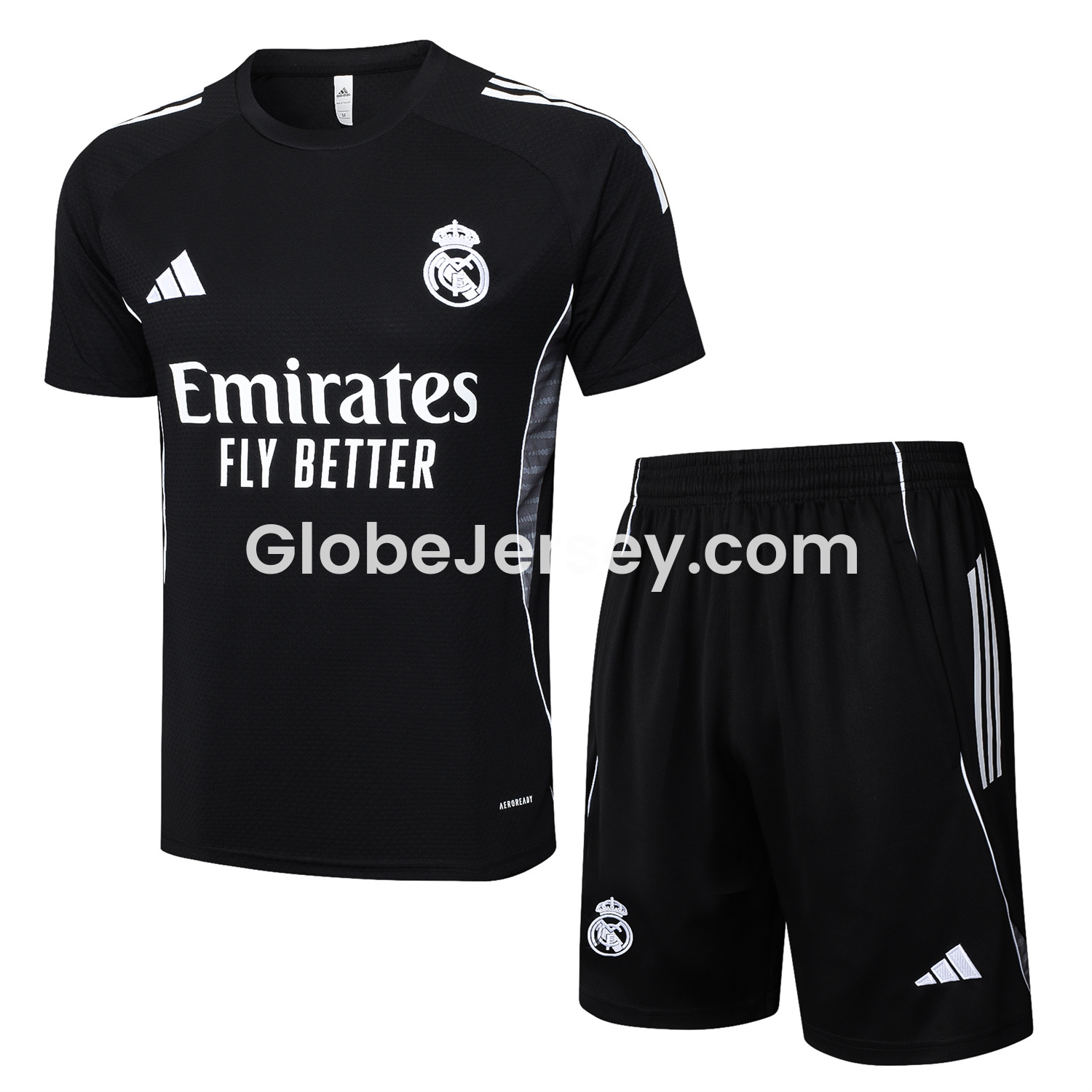 GlobeJersey-Real Madrid 25-26 Short-Sleeve Training Set - Black Top and Black Shorts