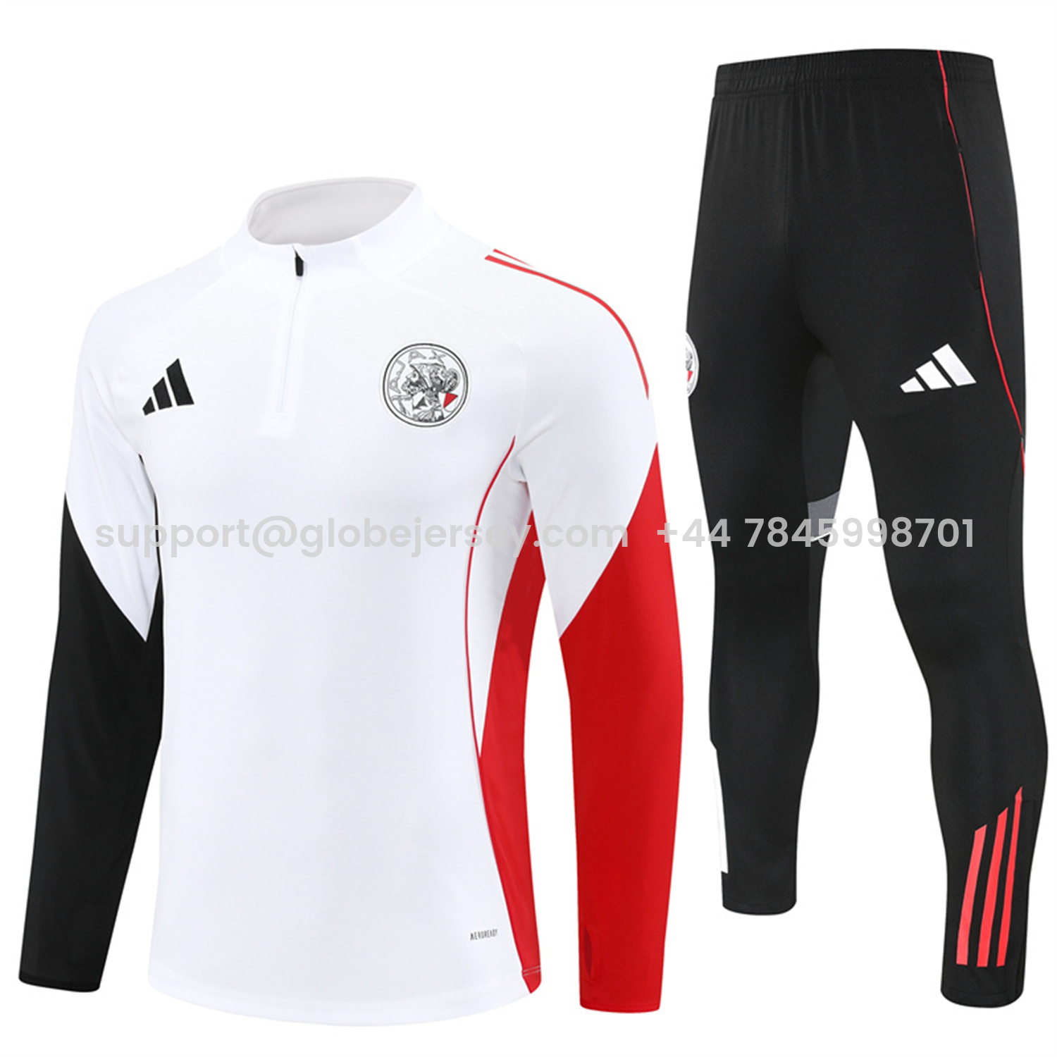 GlobeJersey-Ajax 25-26 Long Sleeve Training Set - White Top and Black Pants